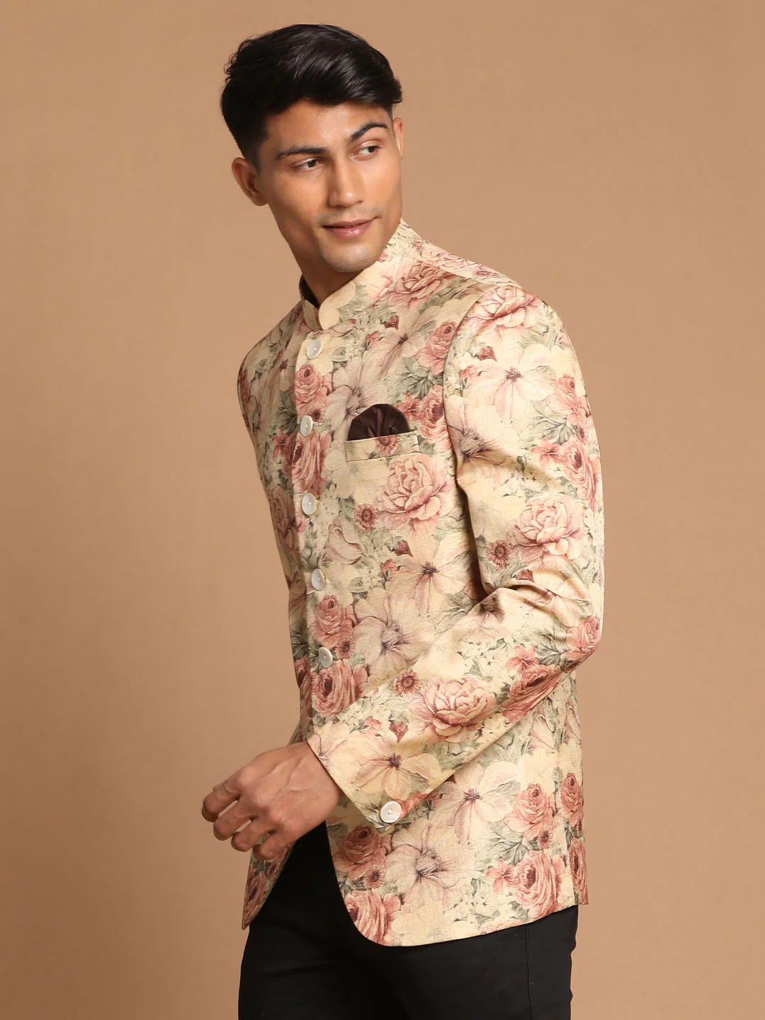 Men's Beige Printed Jodhpuri - Image 2
