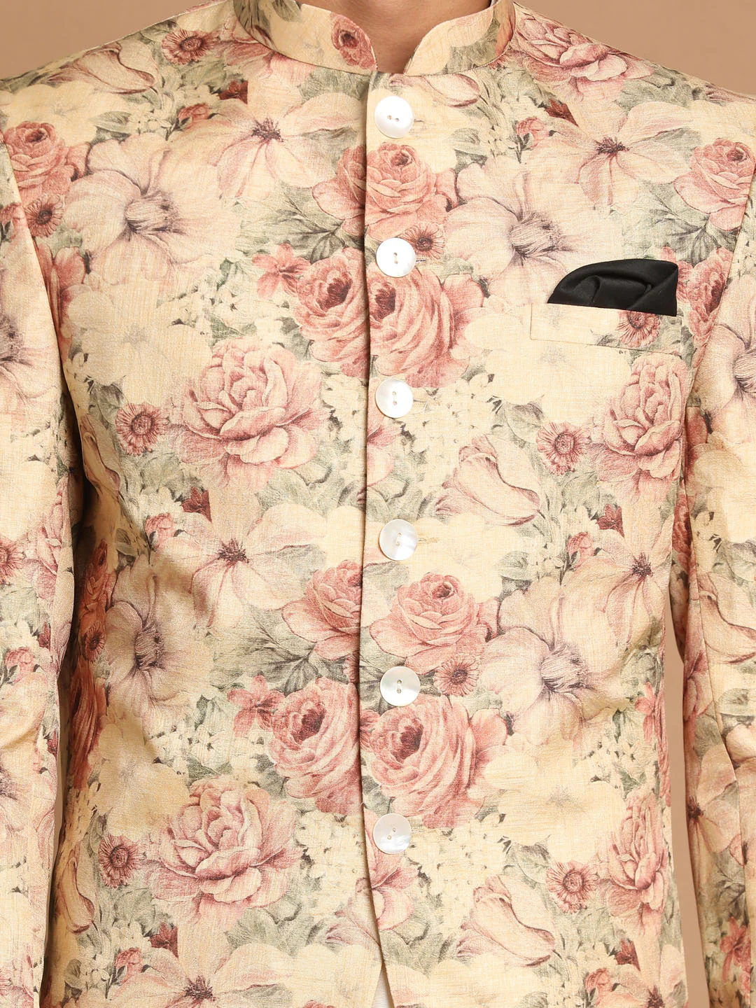 Men's Beige Printed Jodhpuri And Cream Kurta Pyjama Set - Image 4