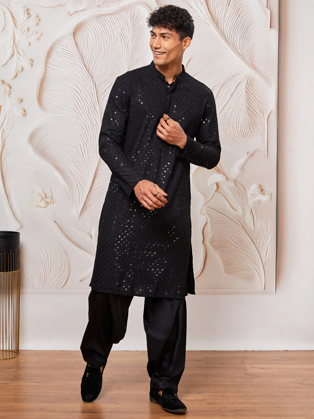 Men's Black And White Rayon Cotton Kurta Patiala Set - Image 2