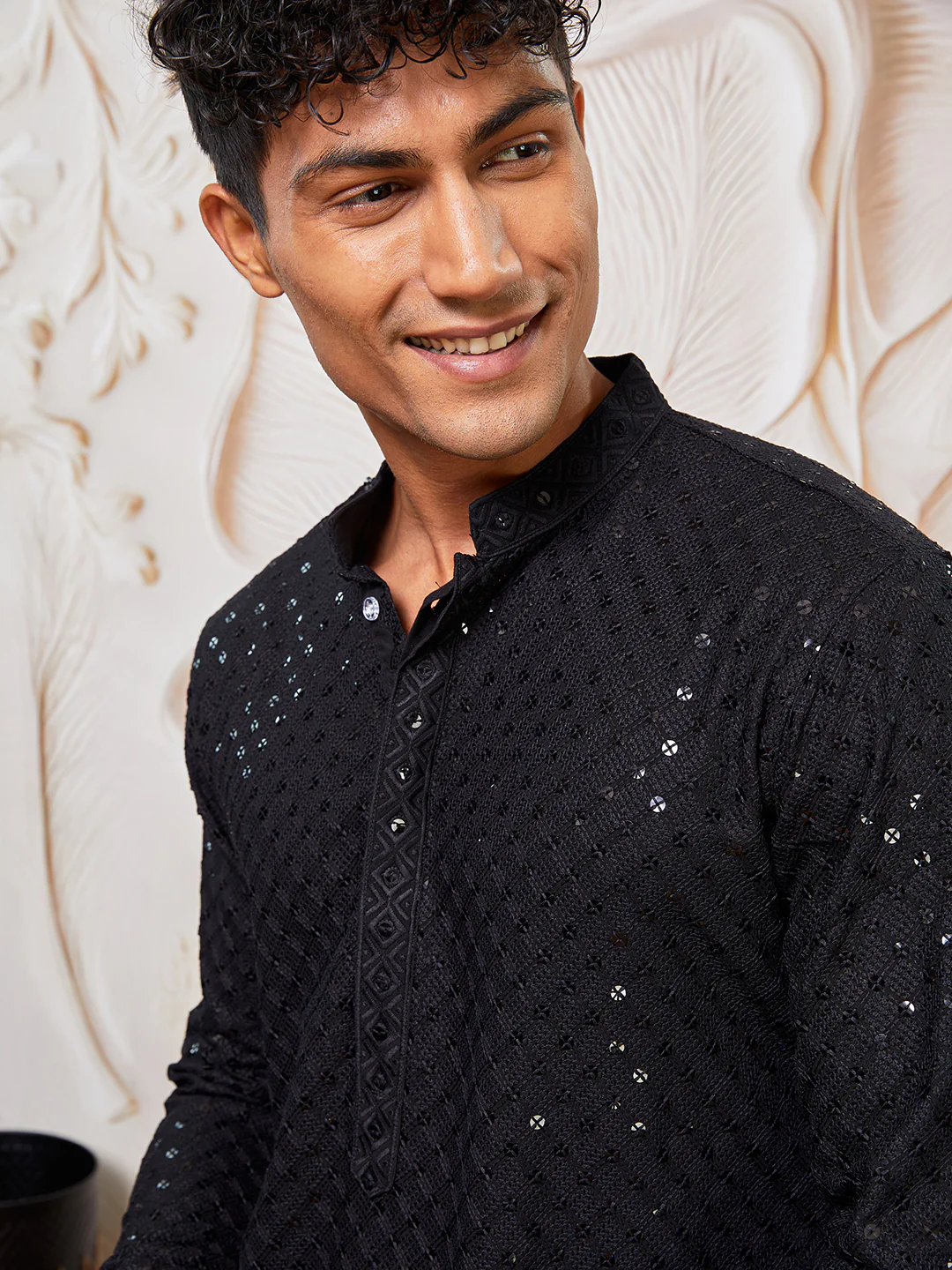 Men's Black And White Rayon Cotton Kurta Patiala Set - Image 3