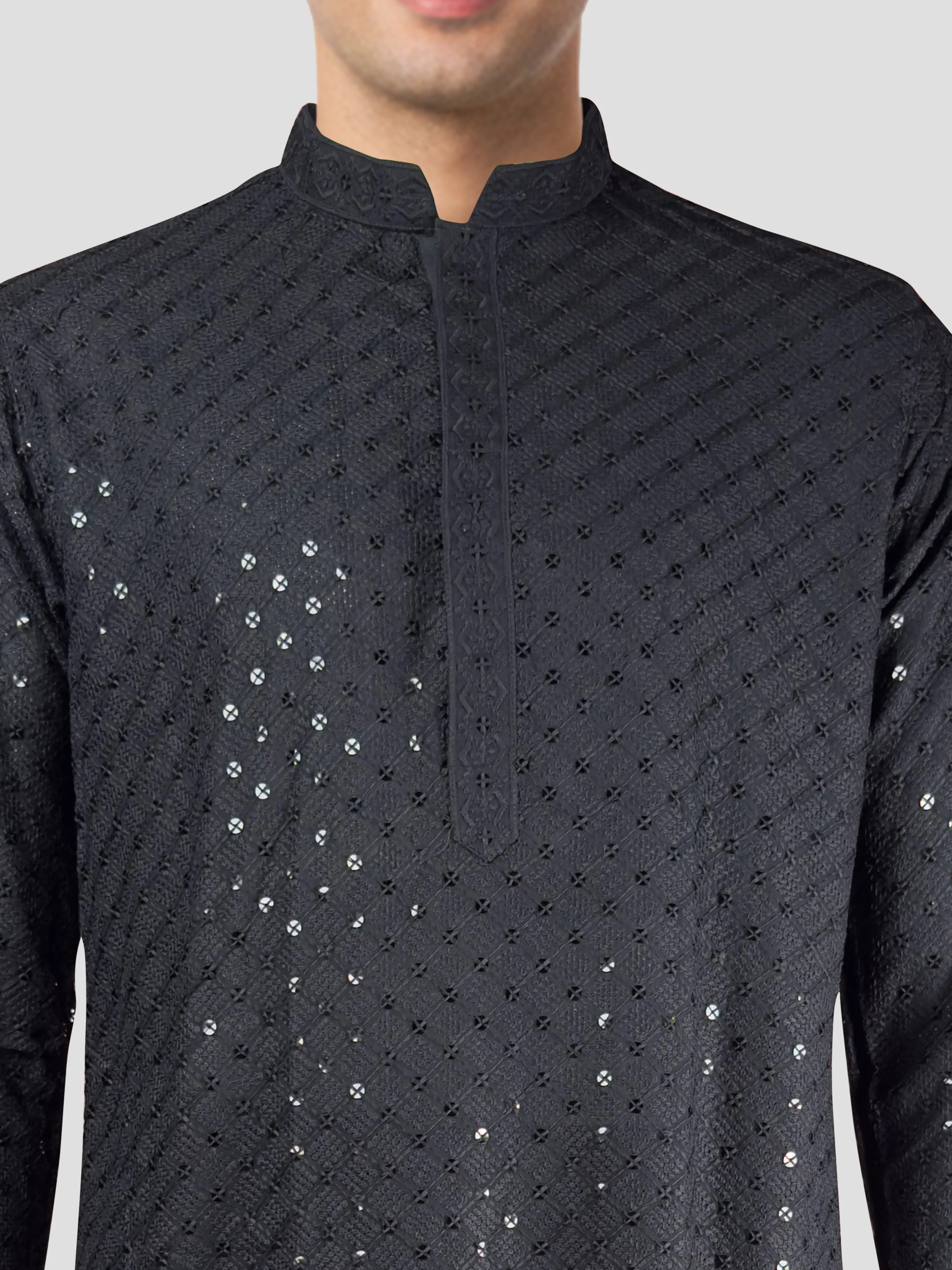 Men's Black Cotton Blend Kurta - Image 2