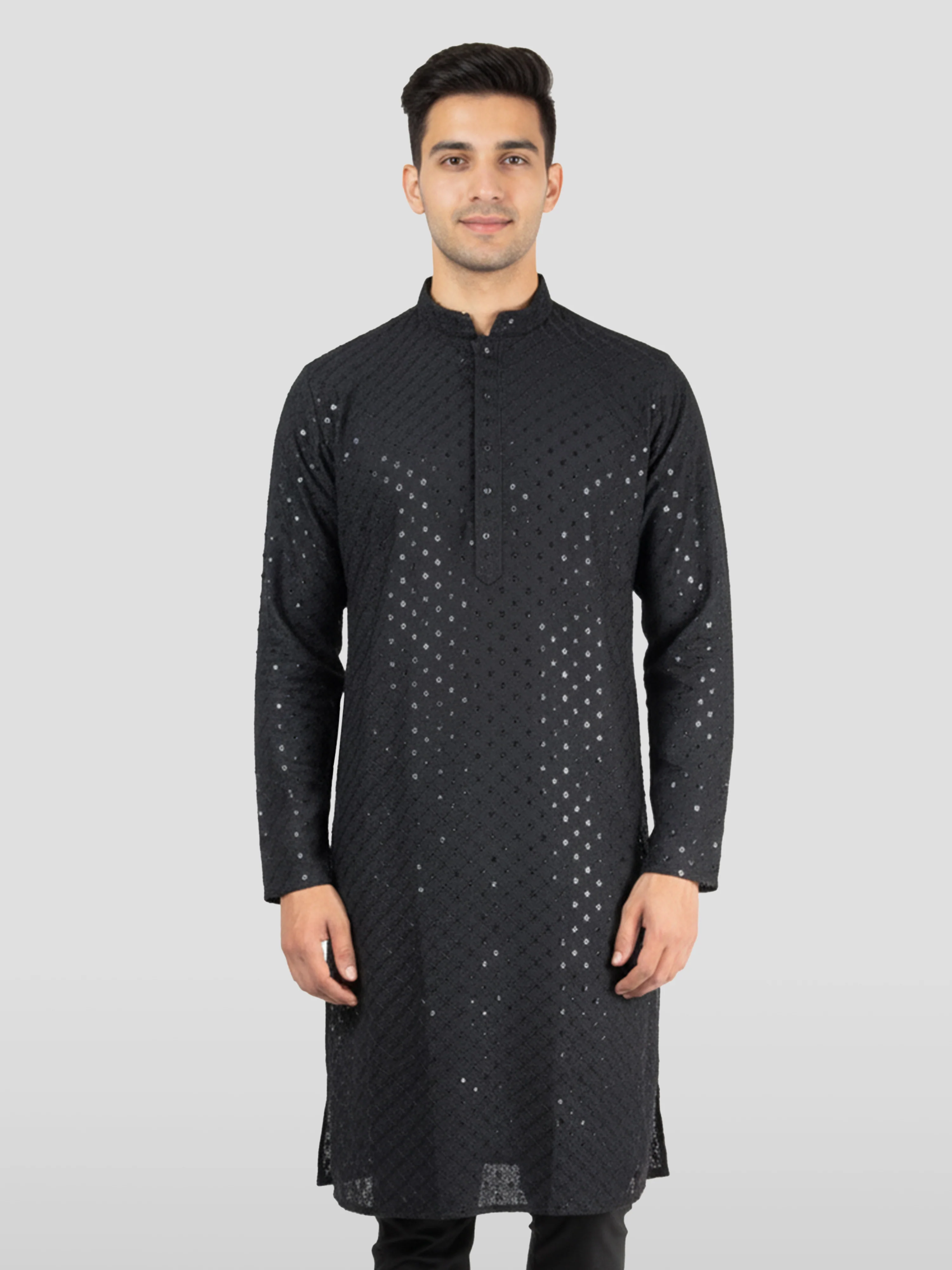Men's Black Cotton Blend Kurta - Image 3