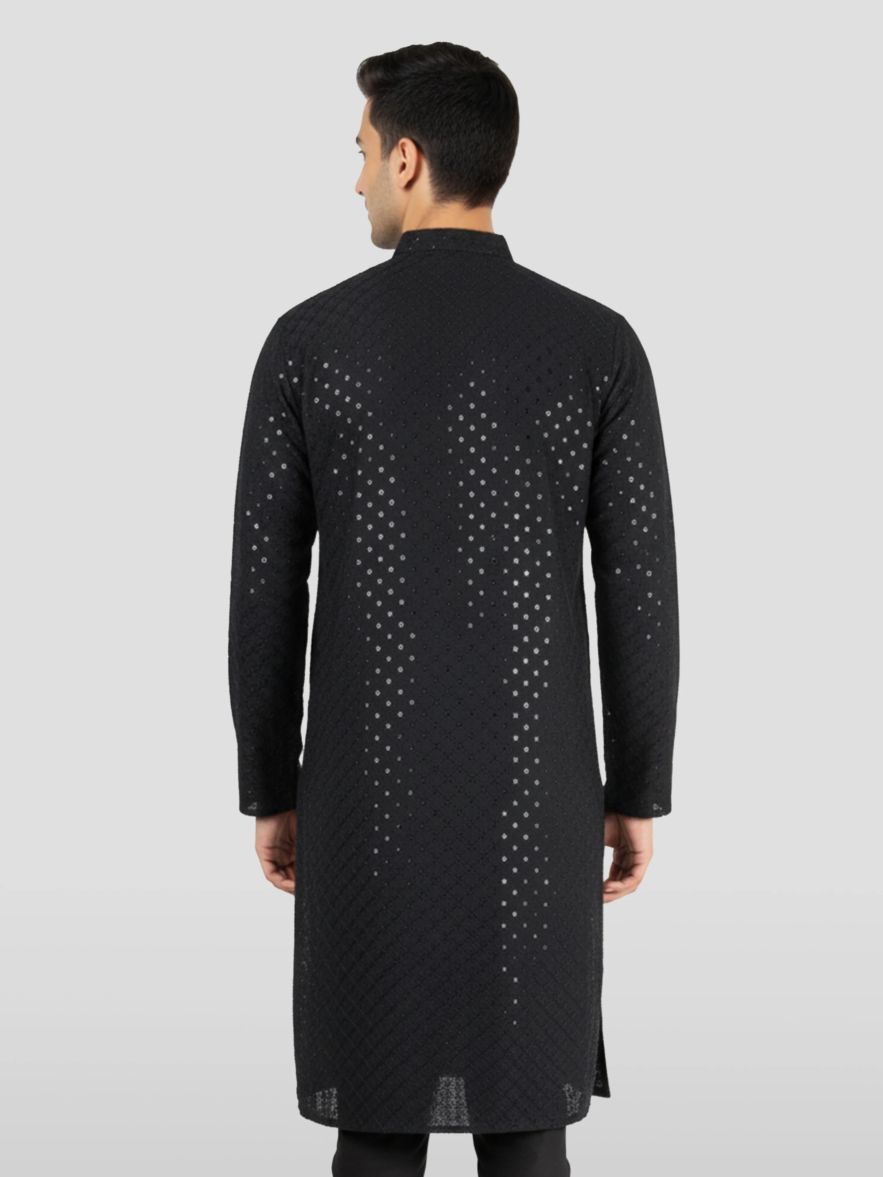 Men's Black Cotton Blend Kurta - Image 4