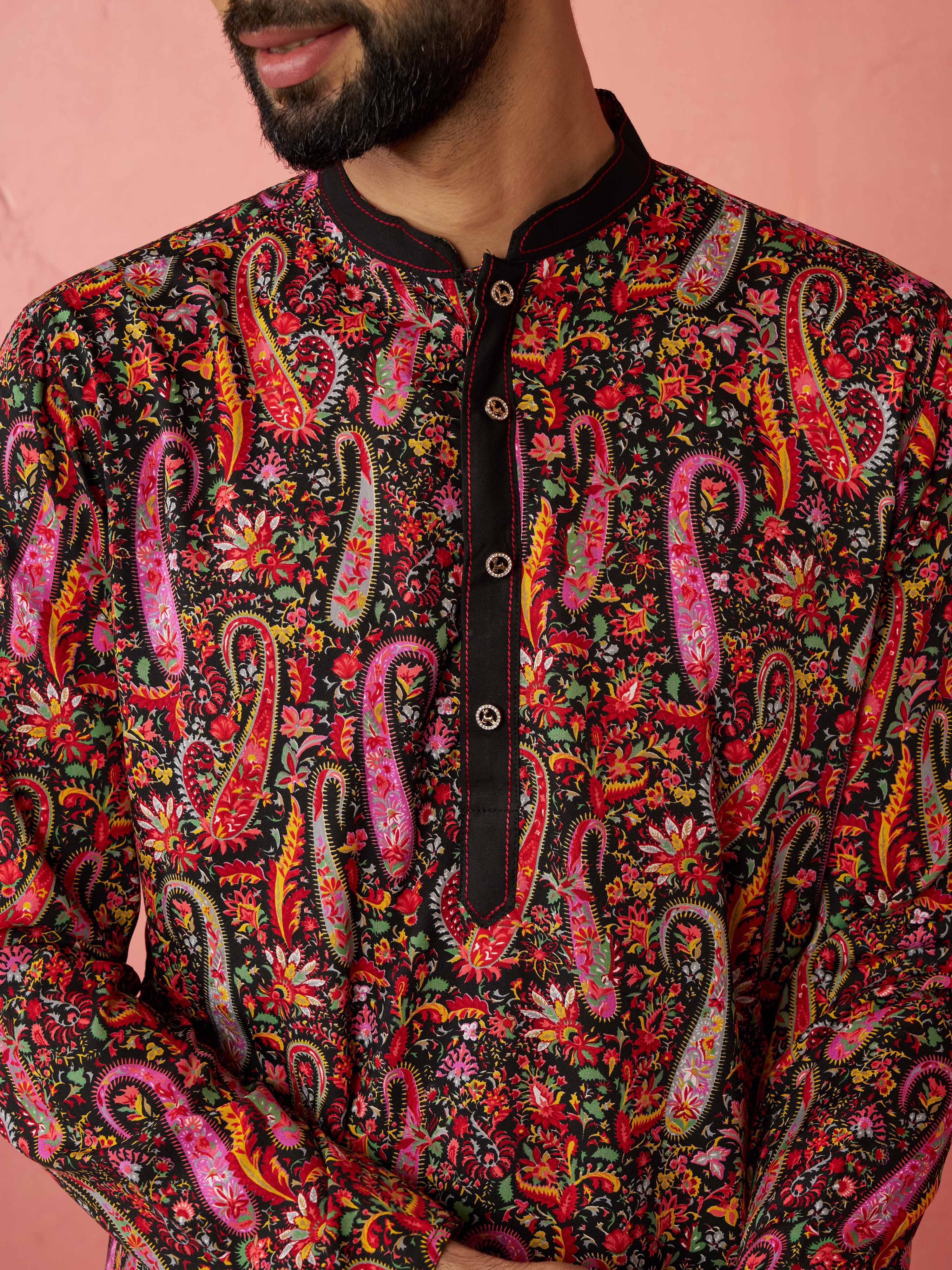Men's Black Crepe Kurta - Image 2