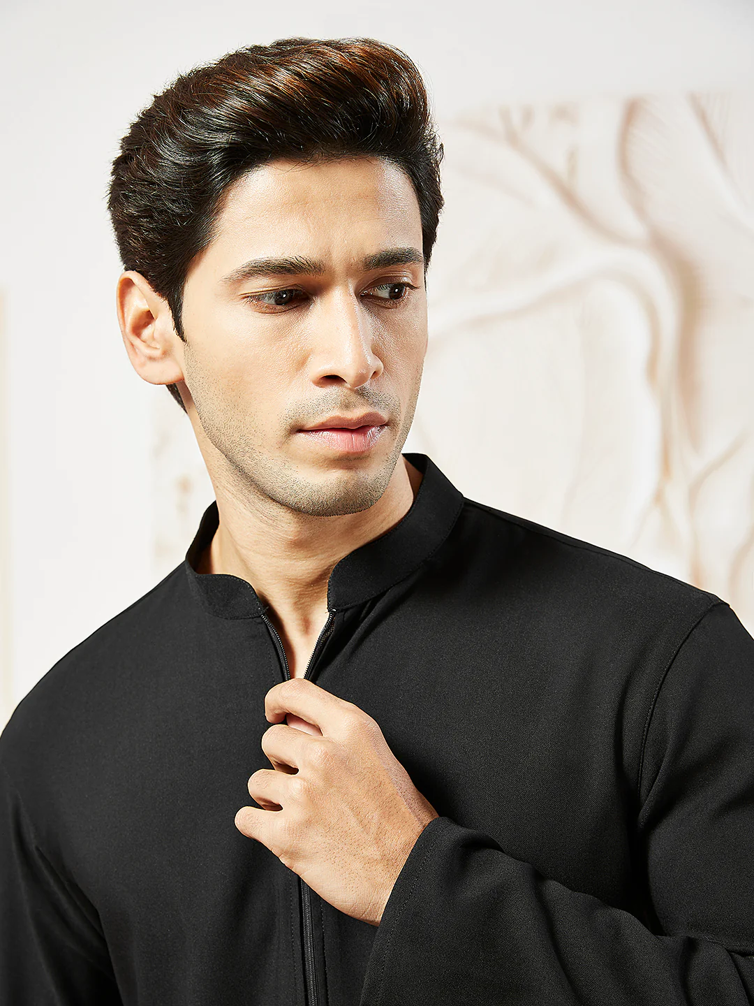 Men's Black Silk Blend Kurta - Image 3