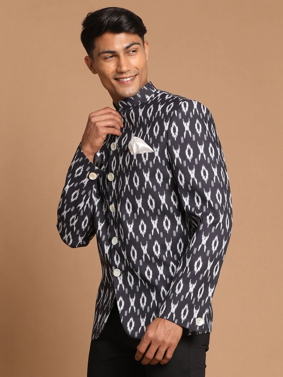 Men's Black Ikaat Print Jodhpuri - Image 2