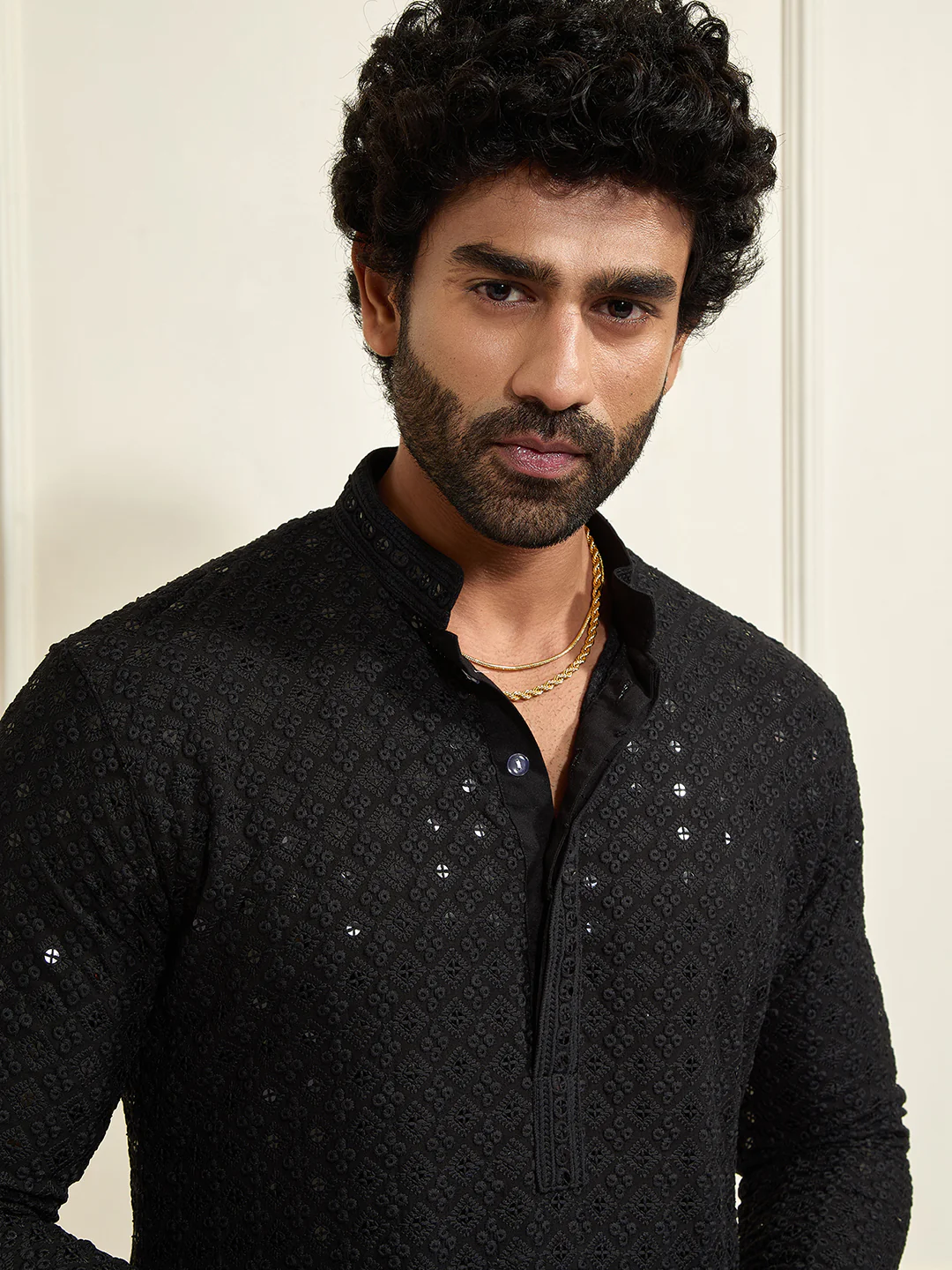Men's Black Rayon Cotton Kurta - Image 4
