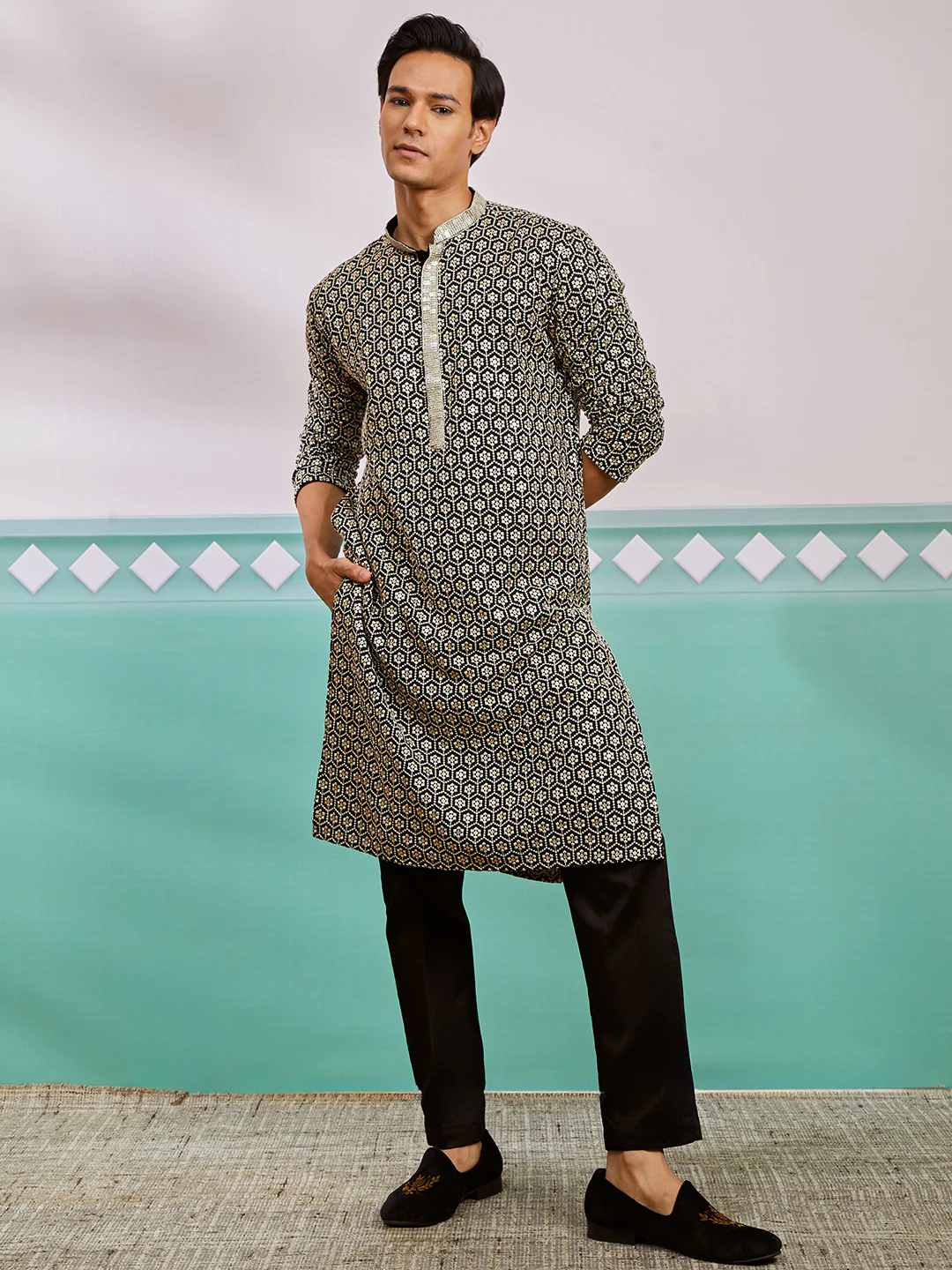 Men's Black Rayon Kurta - Image 5