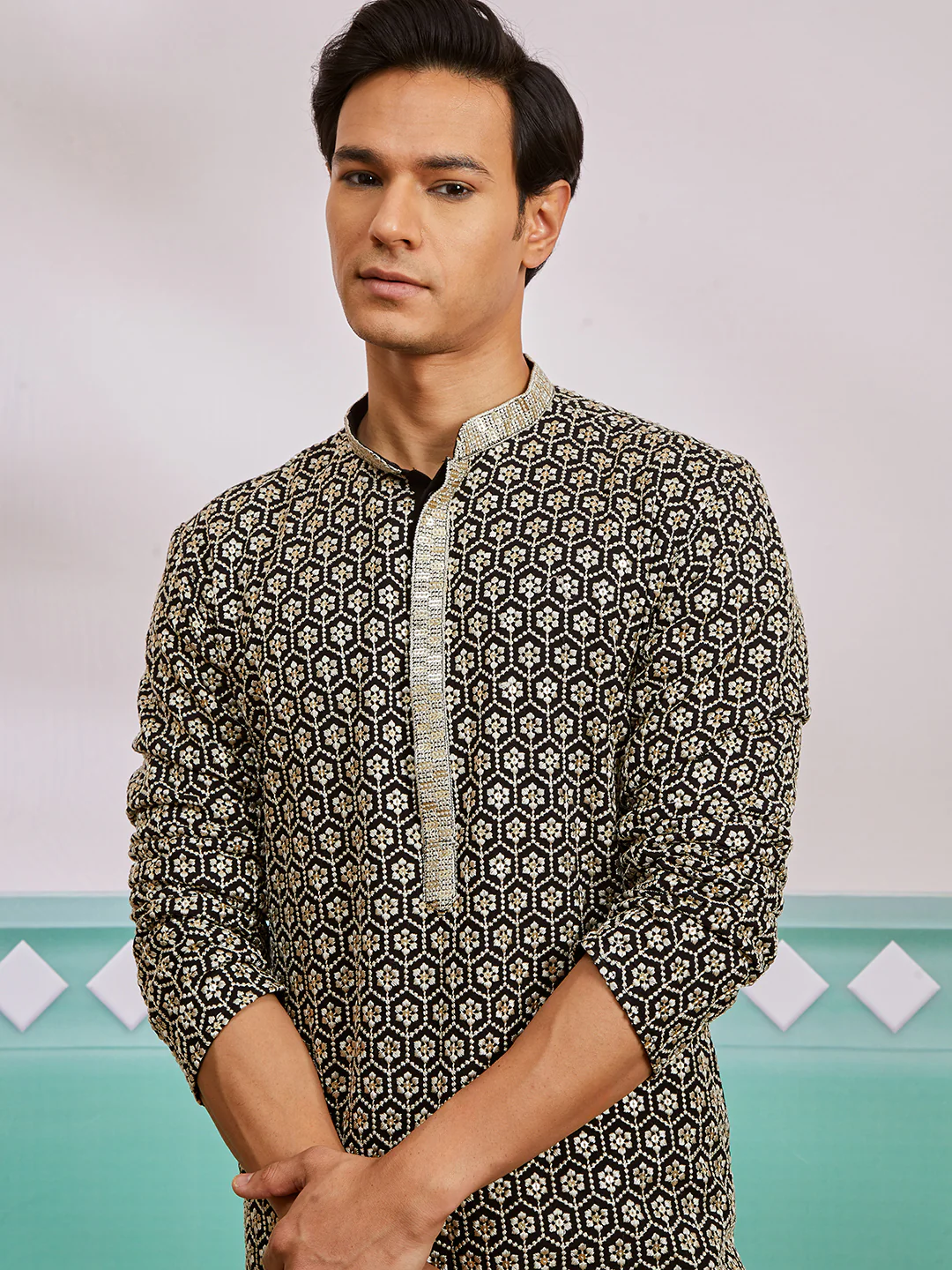 Men's Black Rayon Kurta And Pyjama Set - Image 3