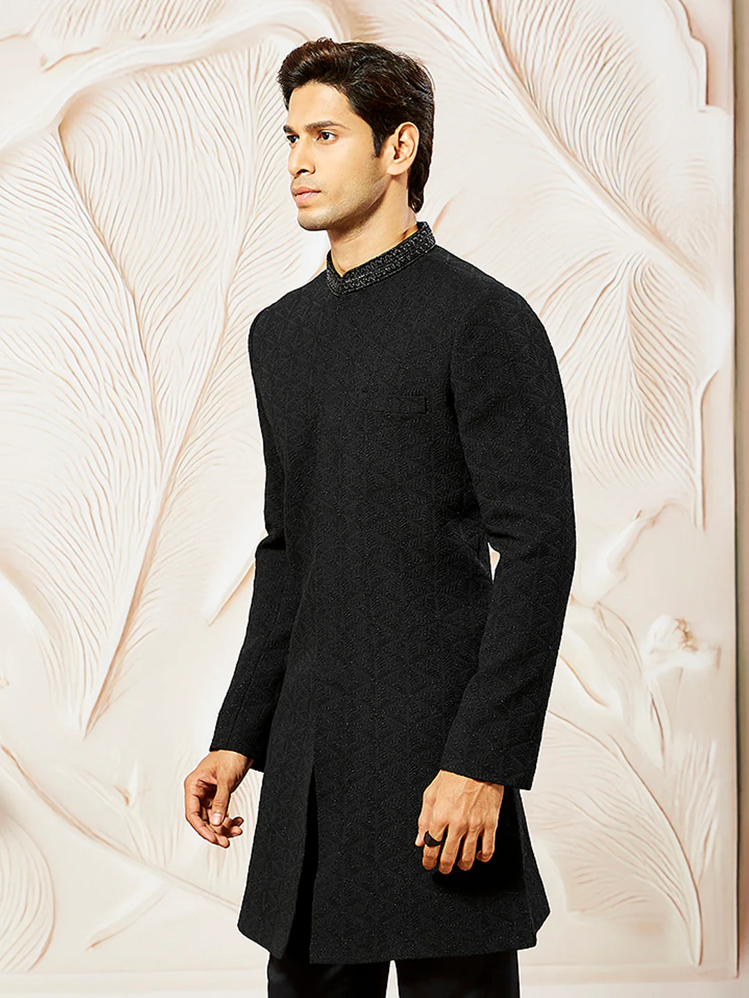 Men's Black Silk Blend Indo Western - Image 2