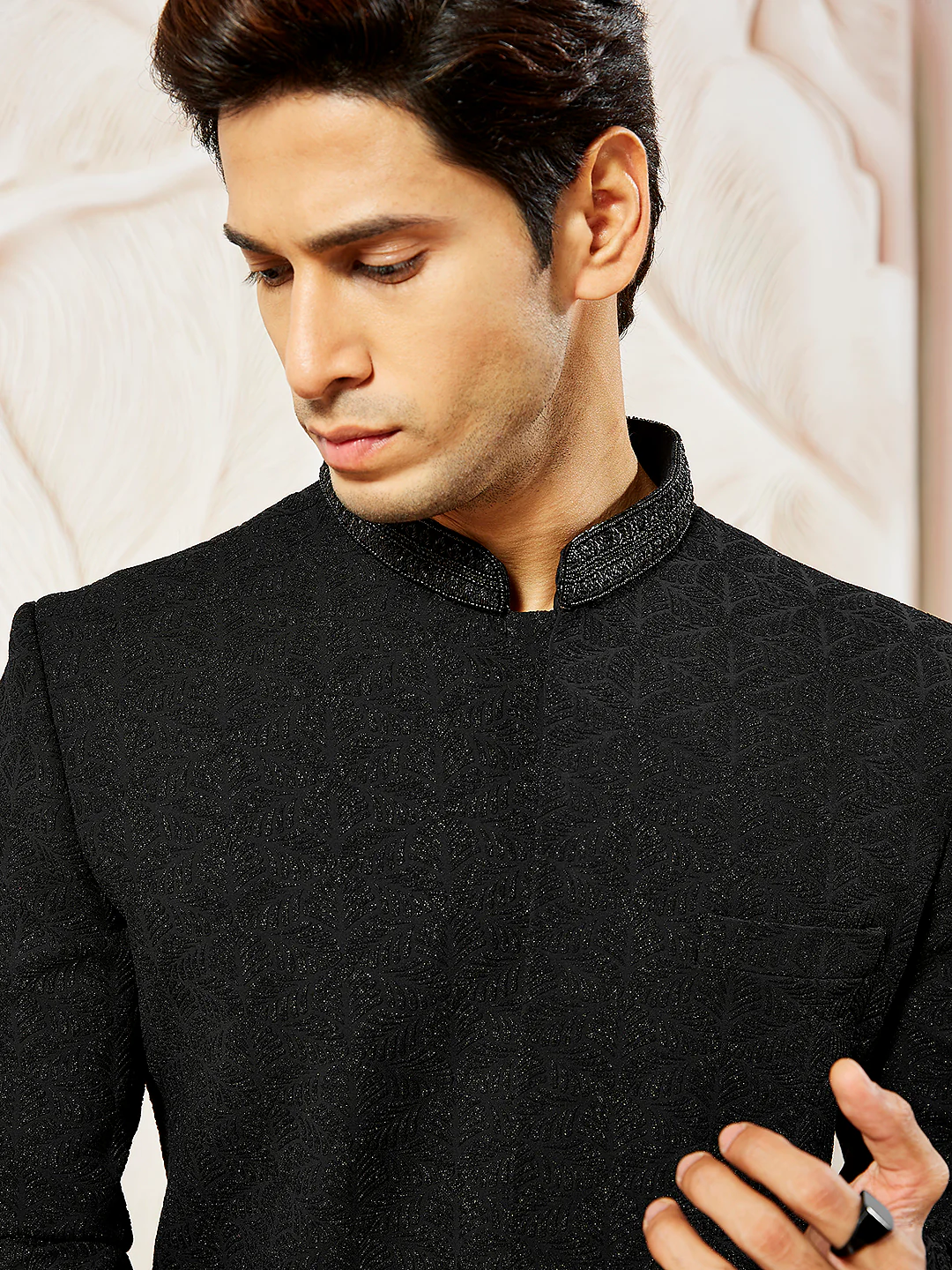 Men's Black Silk Blend Indo Western - Image 3