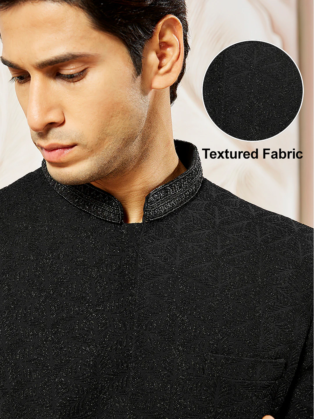 Men's Black Silk Blend Indo Western And Pant Set - Image 2