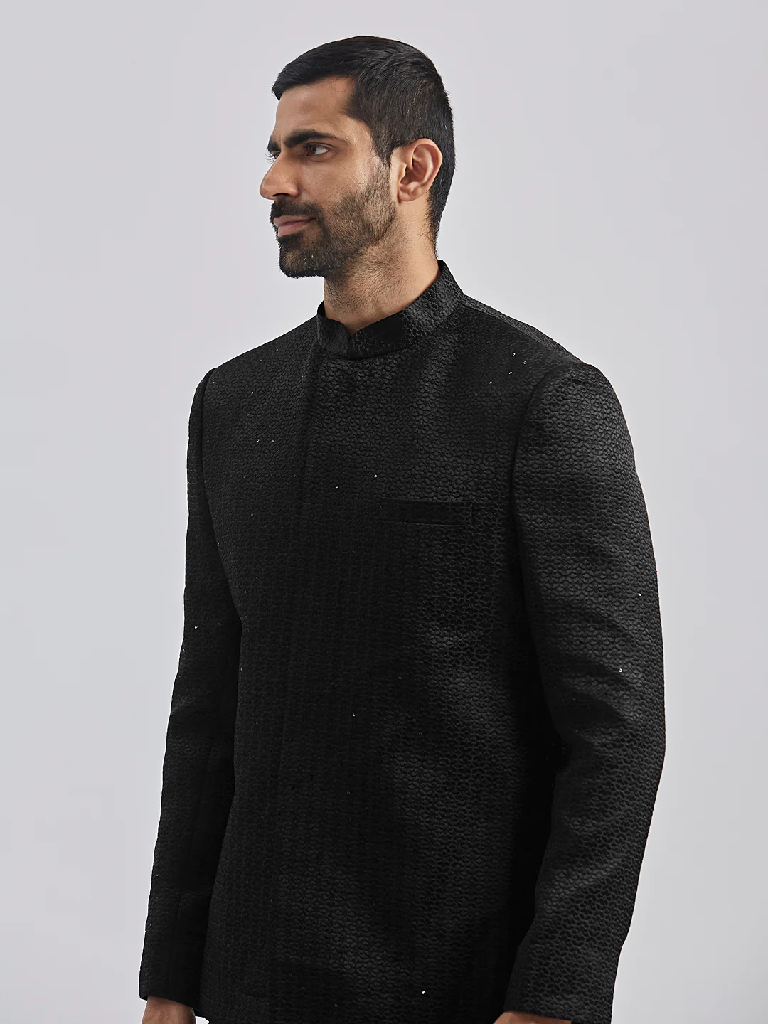 Men's Black Silk Blend Jodhpuri Pyjama Set - Image 3