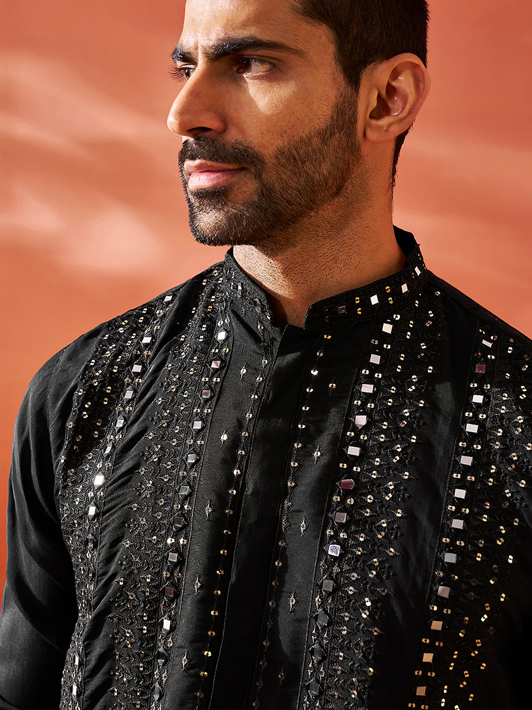 Men's Black Silk Blend Kurta - Image 4