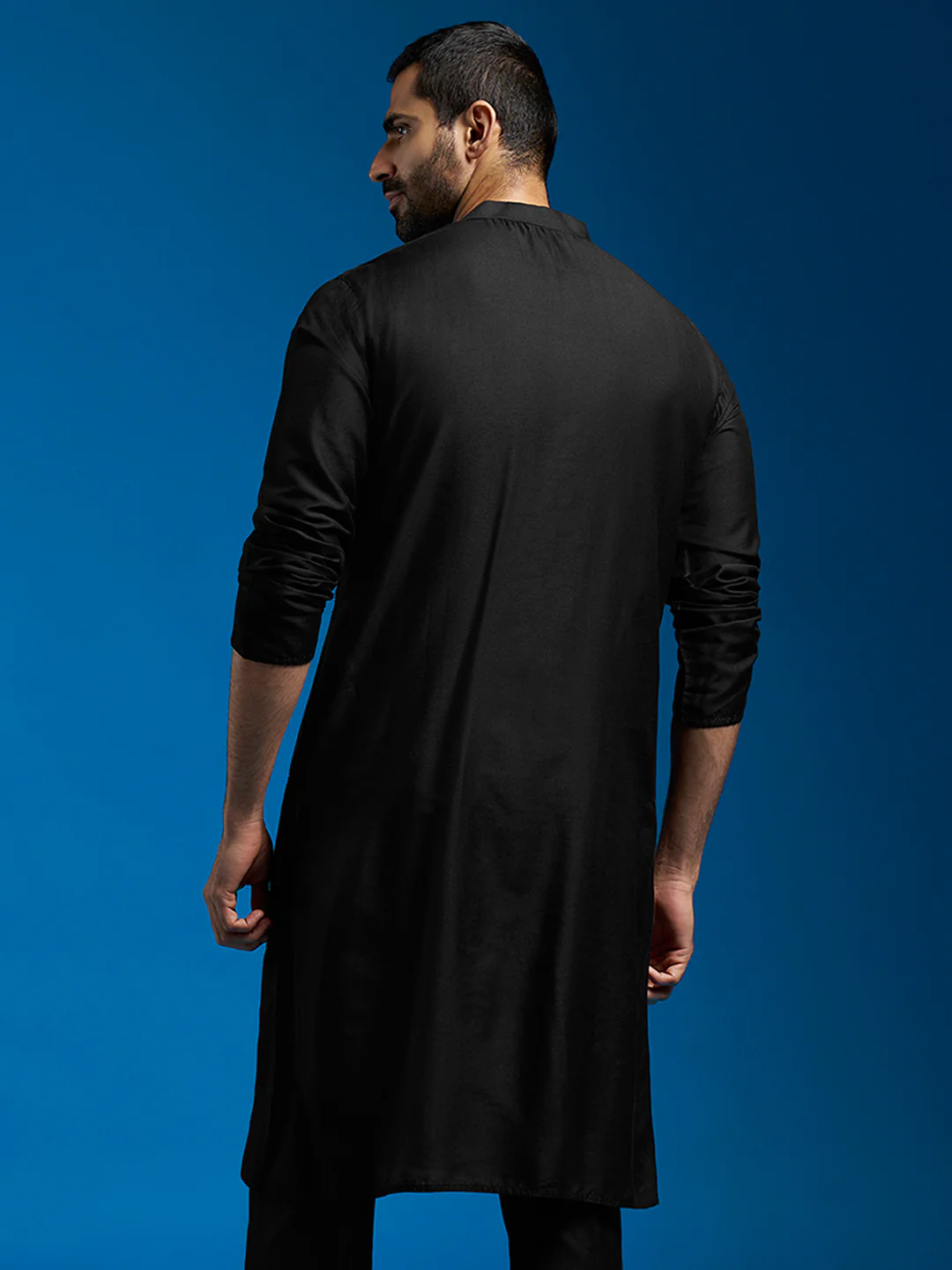 Men's Black Viscose Kurta - Image 3