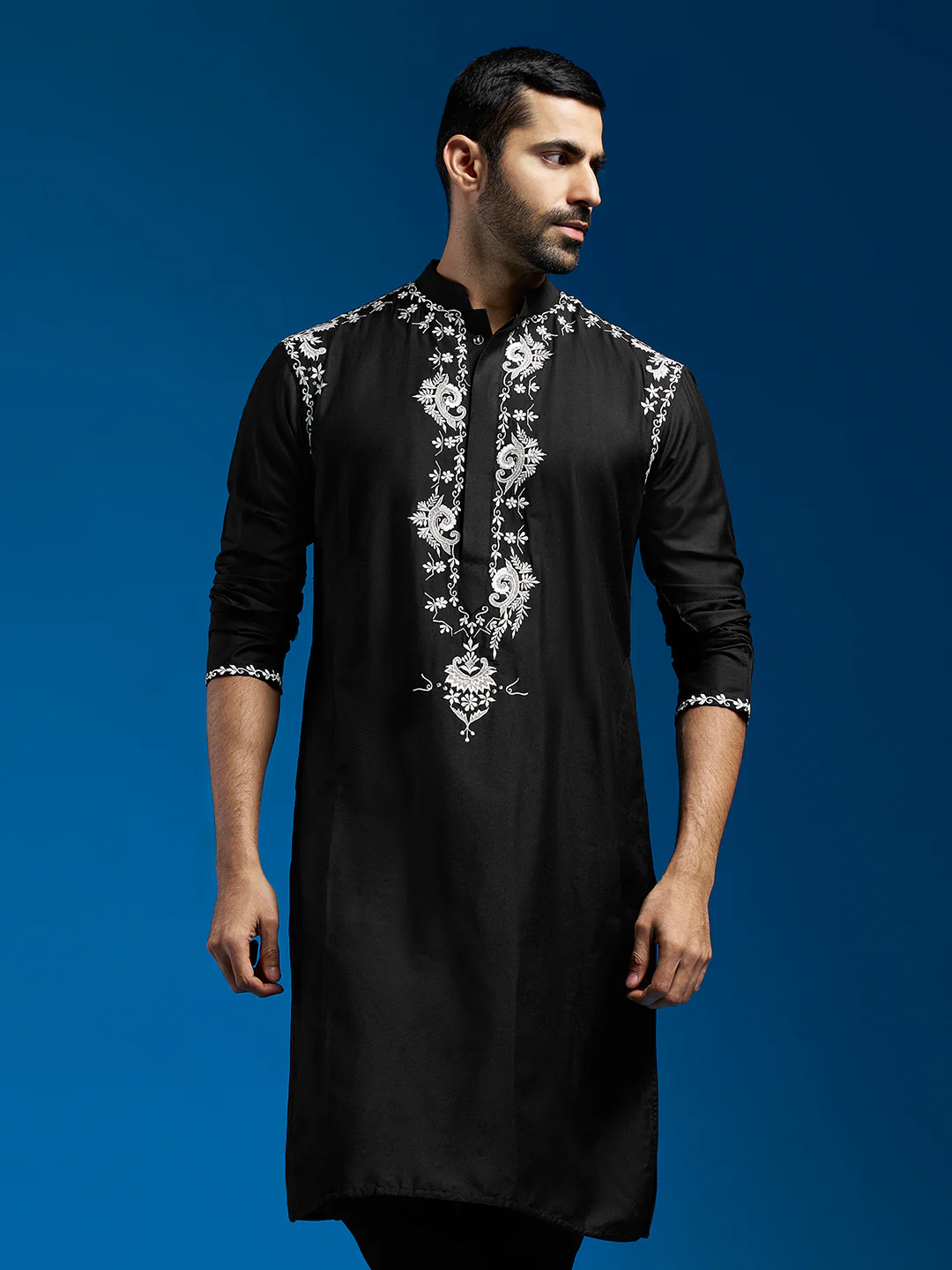 Men's Black Viscose Kurta - Image 5