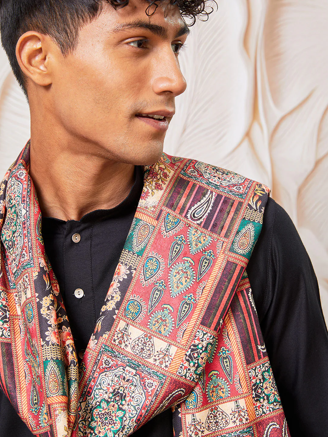 Men's Black Viscose Kurta Pant And Dupatta Set - Image 3