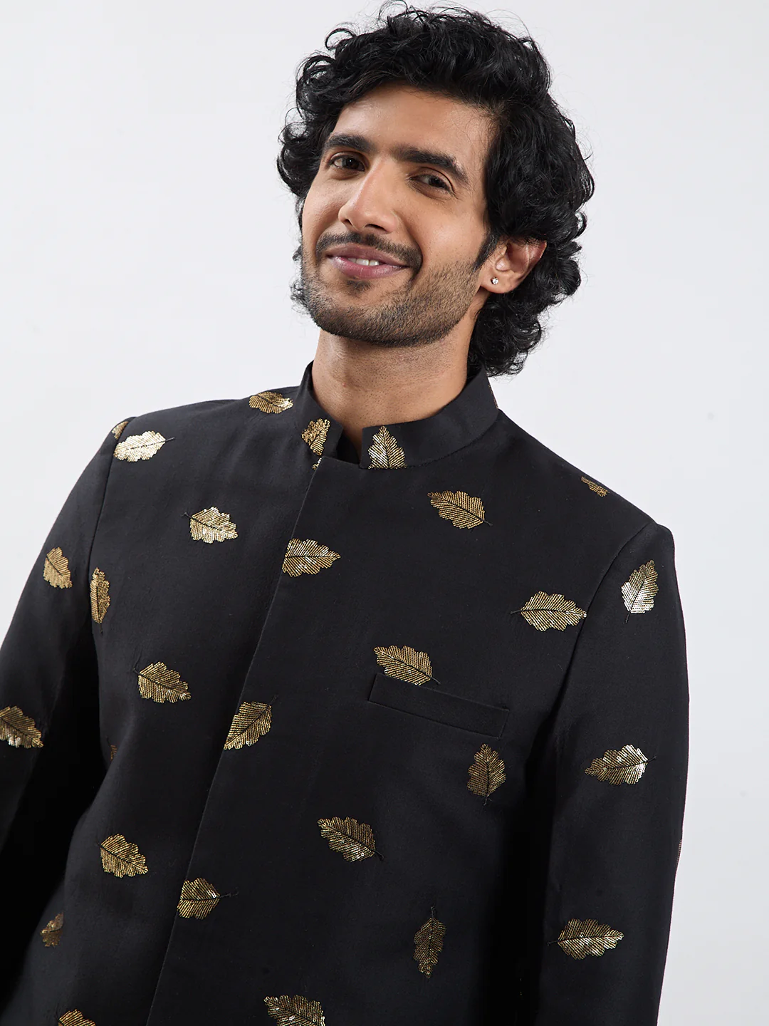 Men's Black Viscose Sherwani Set - Image 3