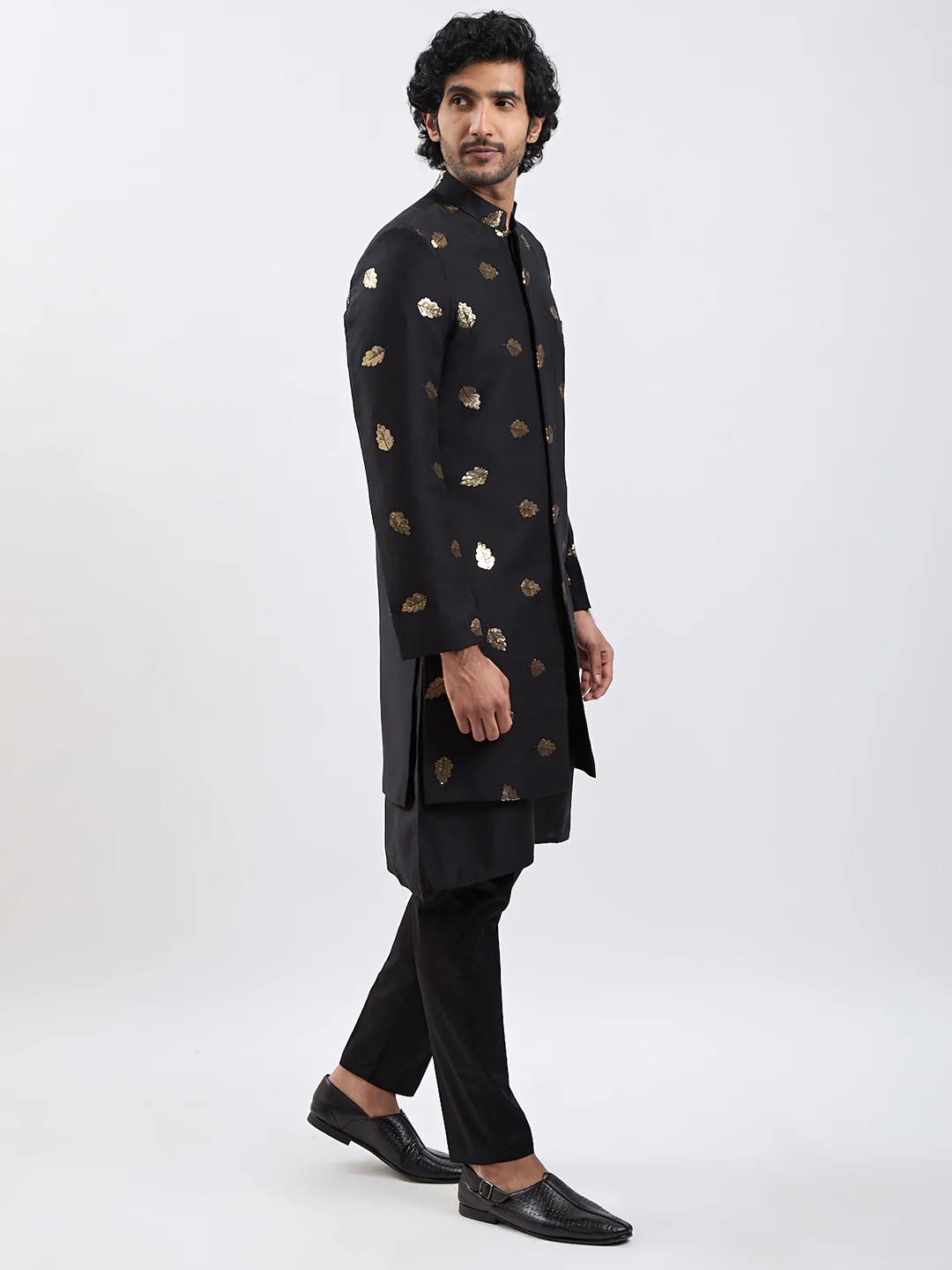 Men's Black Viscose Sherwani Set - Image 4