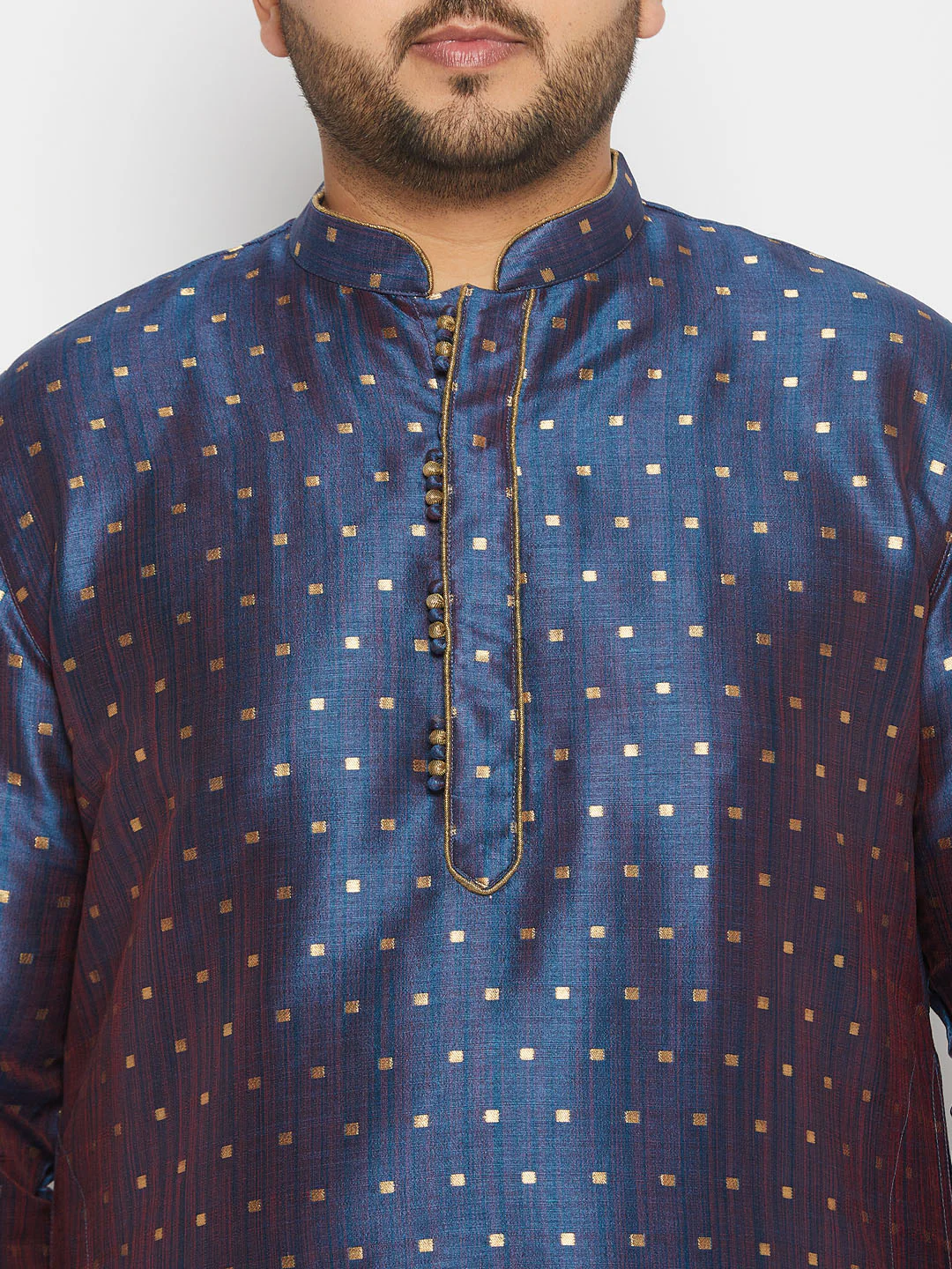 Men's Plus Size Navy Blue Zari Weaved Kurta Dhoti Set - Image 4