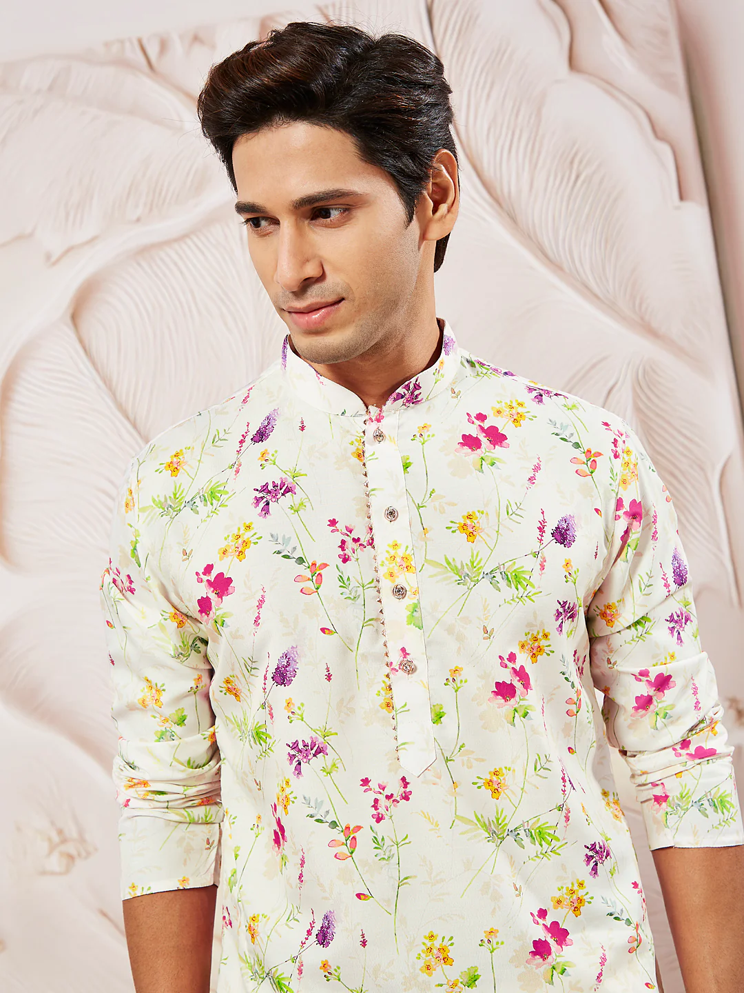Men's Cream Cotton Blend Kurta And Pyjama Set - Image 3