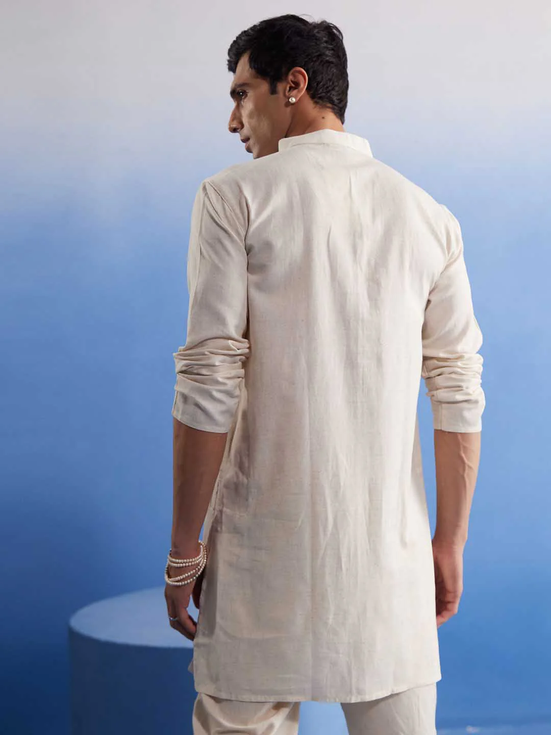 Men's Cream Cotton Kurta With Cream Pant Set - Image 3