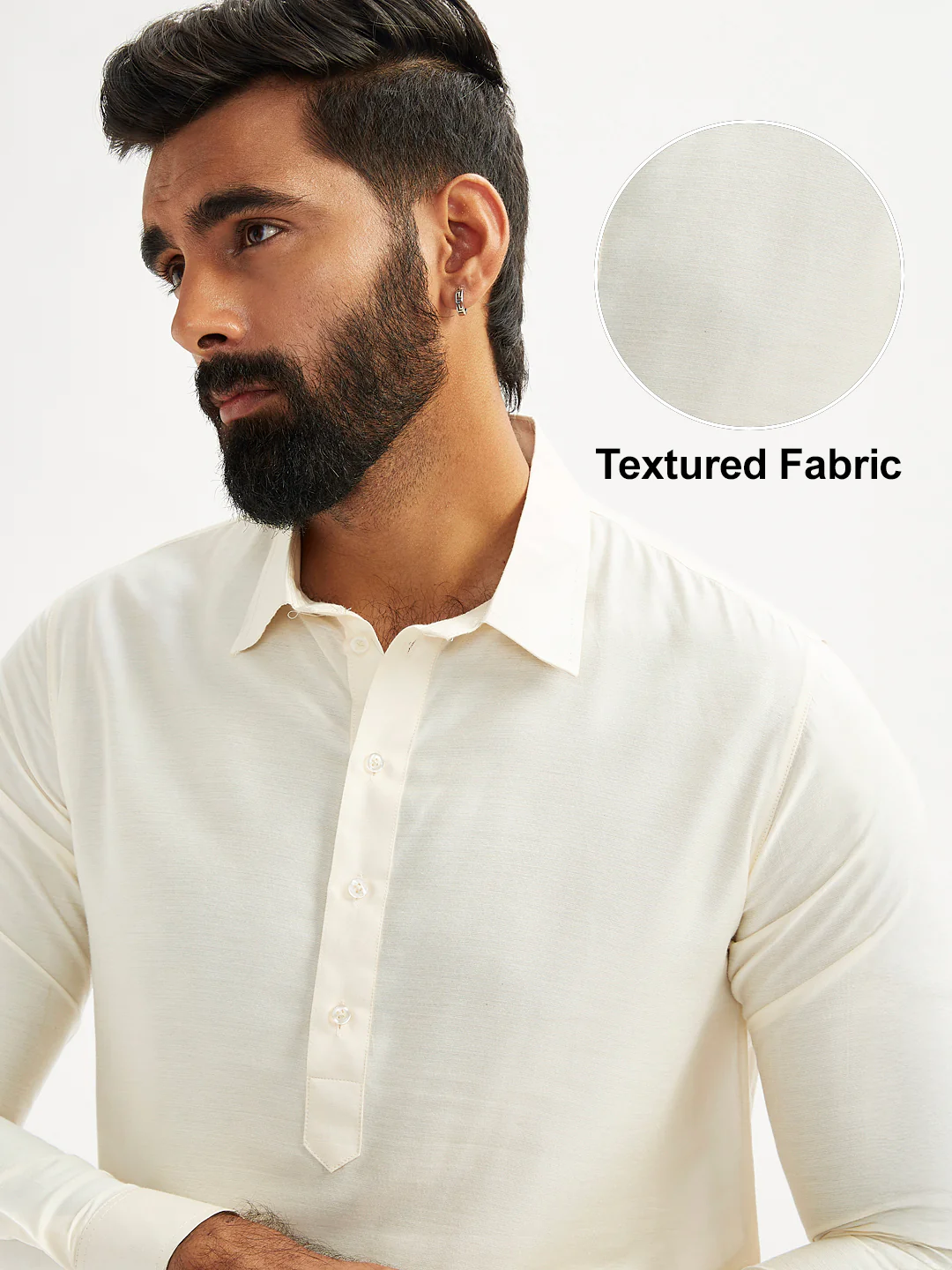 Men's Cream Viscose Pathani Kurta Set - Image 3