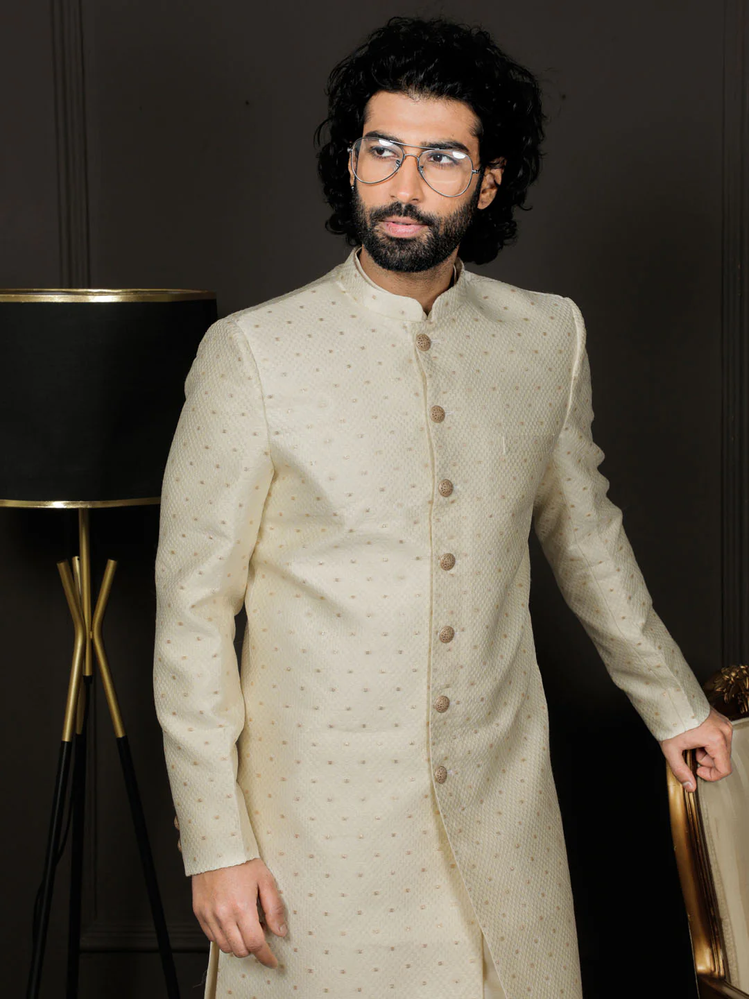 Men's Cream Viscose Sherwani Set - Image 2