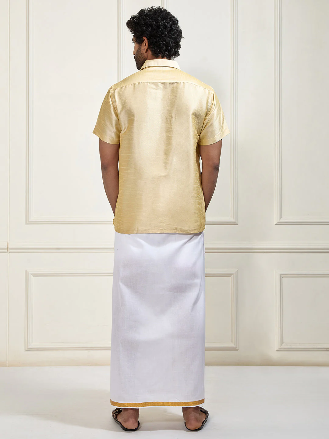 Men's Gold Silk Blend Shirt And Mundu - Image 4