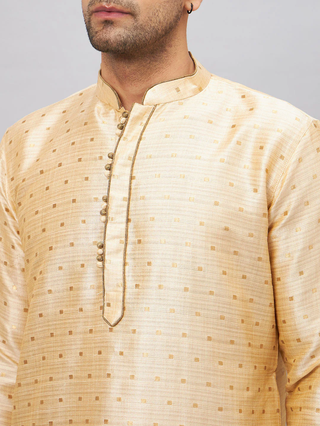 Men's Gold Zari Weaved Kurta Dhoti Set - Image 4