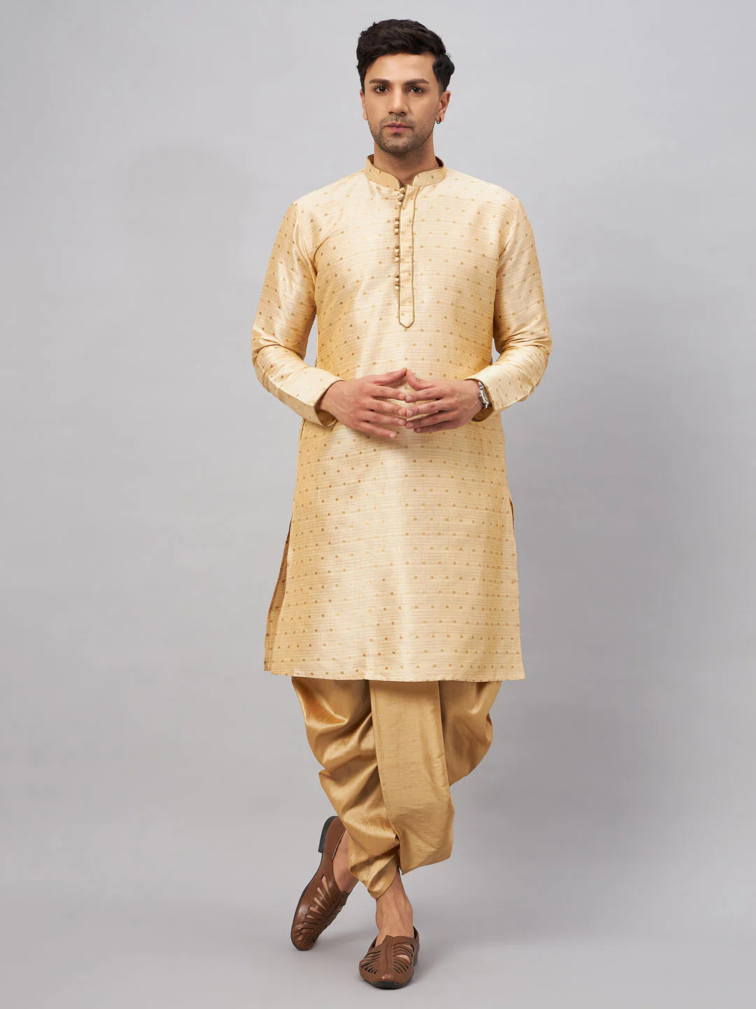 Men's Gold Zari Weaved Kurta Dhoti Set - Image 8