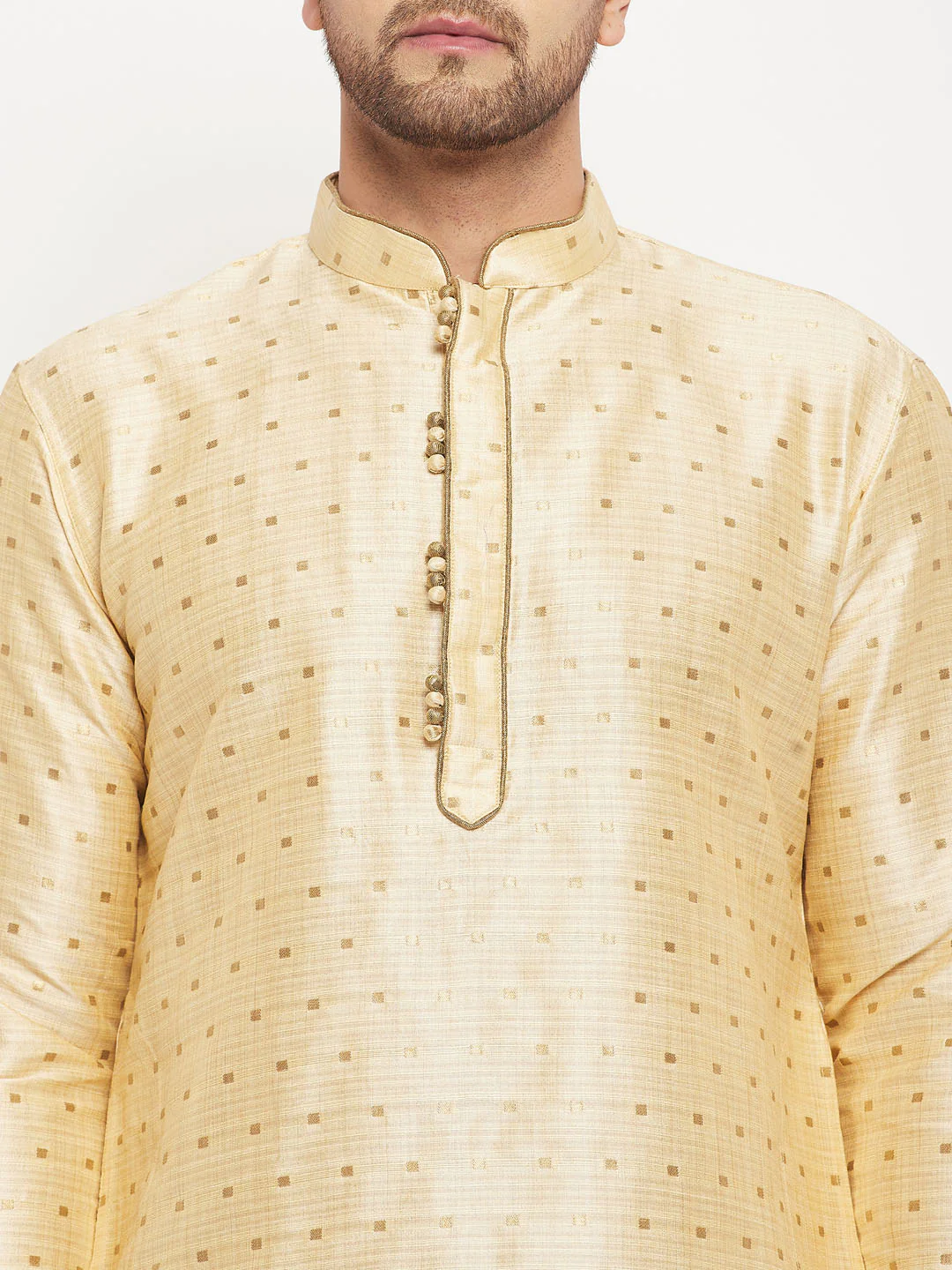 Men's Gold Zari Weaved Kurta And Pant Set - Image 4