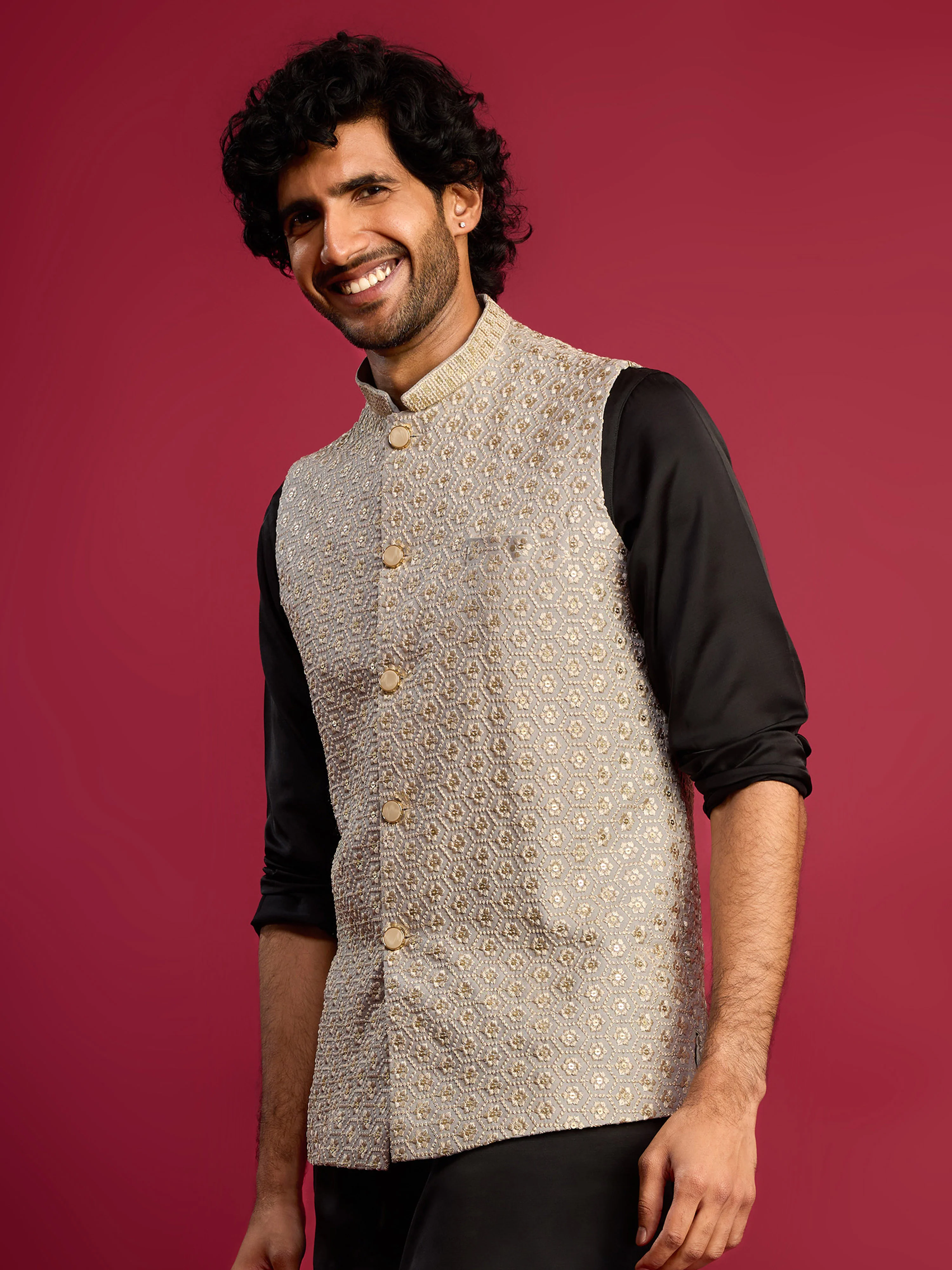 Men's Gray - Nehru Jacket Only - Image 4