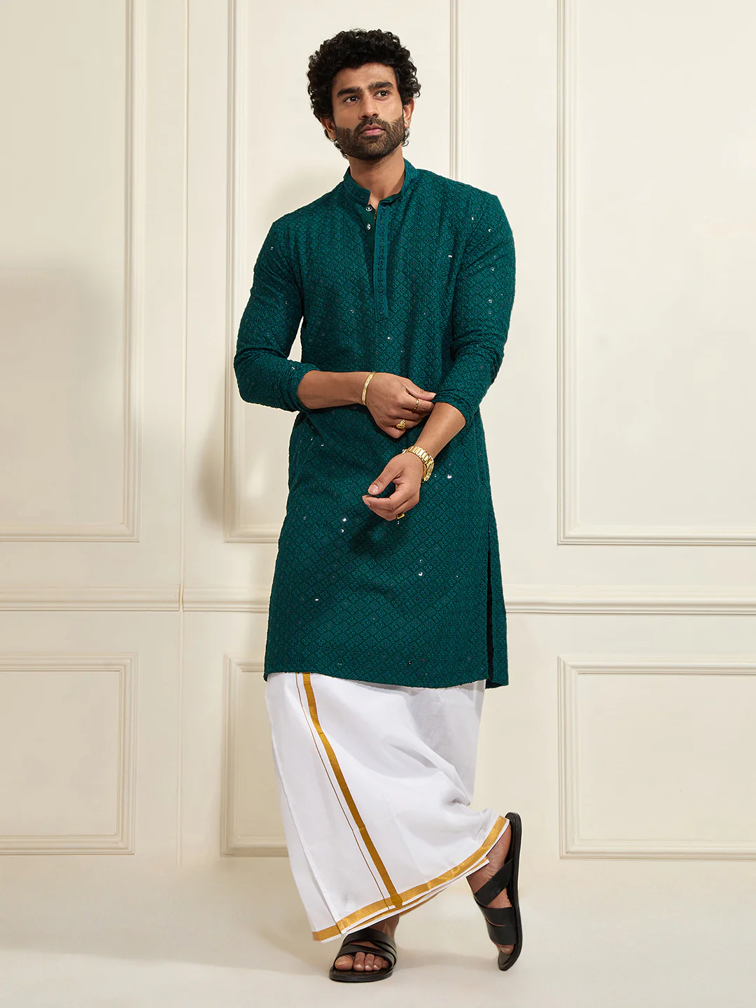 Men's Green Rayon Cotton Kurta - Image 5
