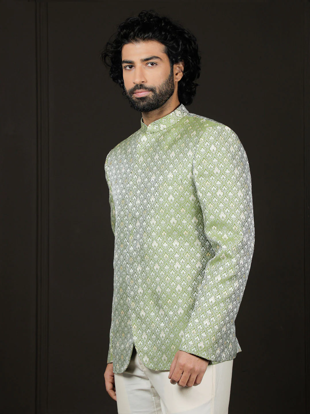 Men's Green Silk Blend Jodhpuri - Image 2
