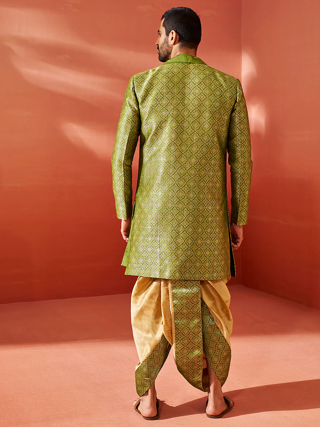 Men's Green Silk Blend Sherwani Set - Image 5