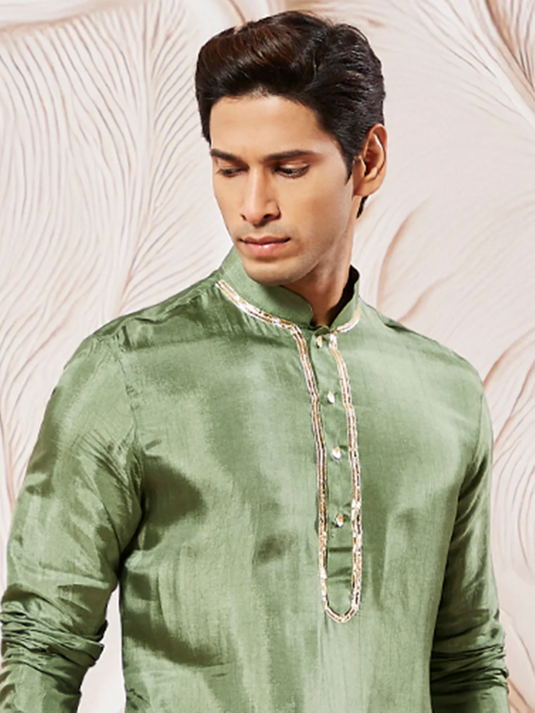 Men's Green Tissue Silk Kurta - Image 3