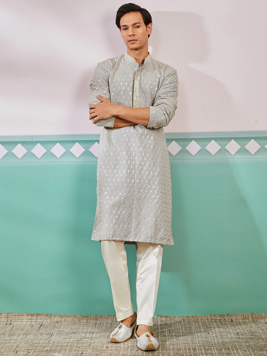 Men's Grey Rayon Kurta - Image 5