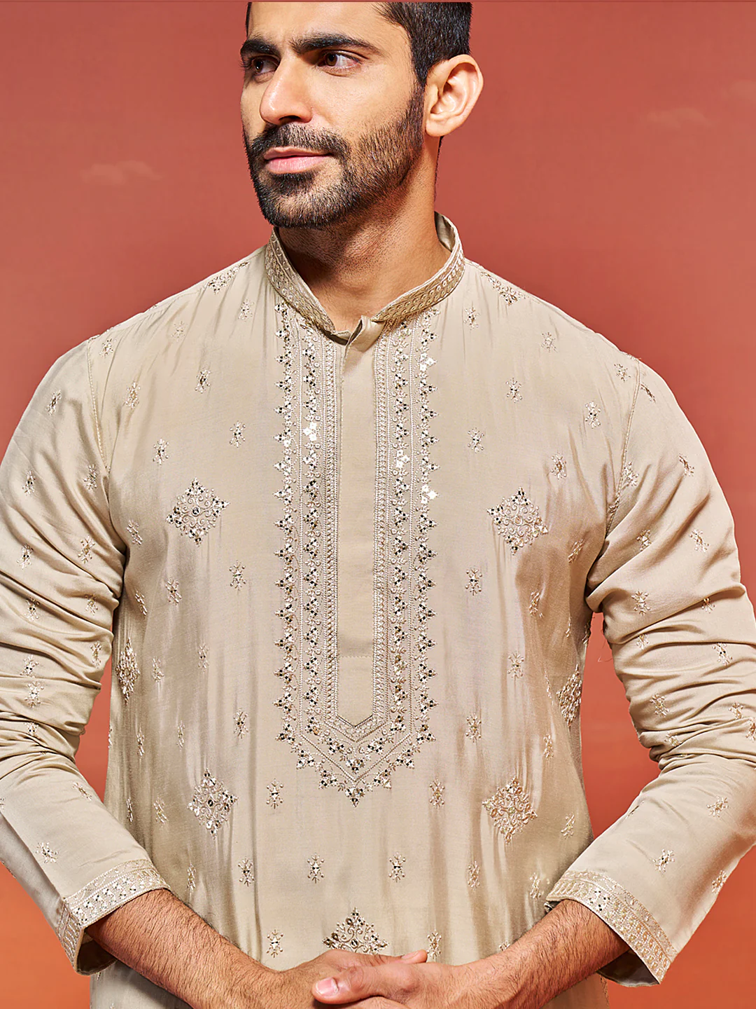 Men's Grey Silk Blend Kurta