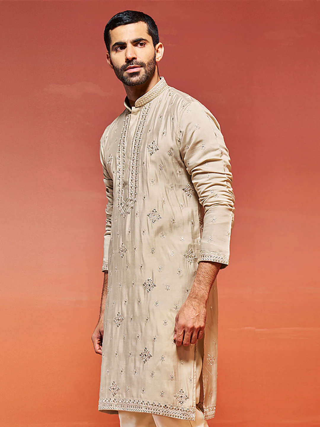 Men's Grey Silk Blend Kurta - Image 3
