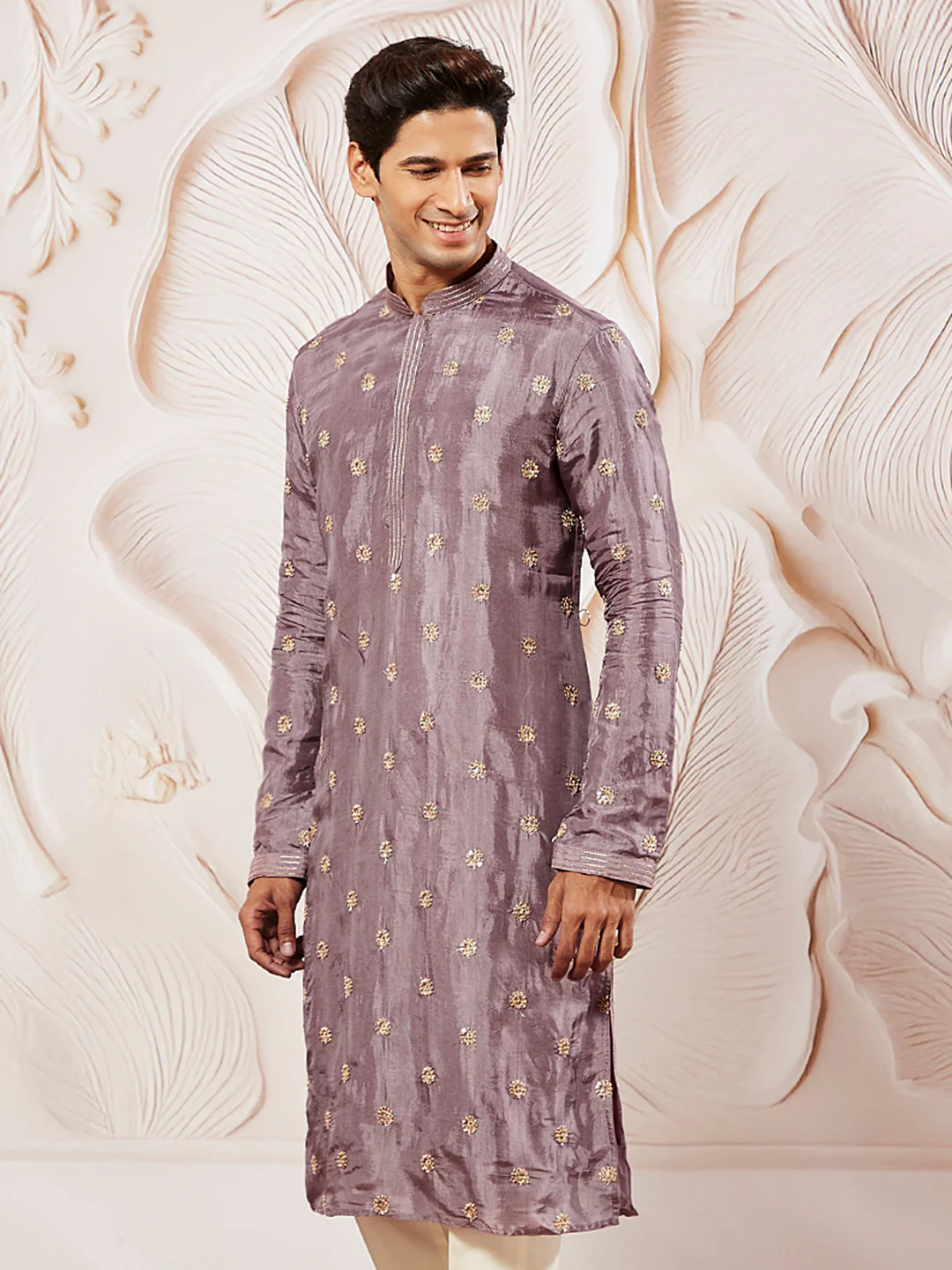Men's Lavender Tissue Silk Kurta - Image 2