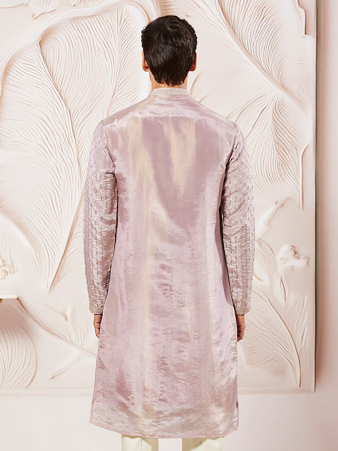 Men's Lavender Tissue Silk Kurta - Image 4