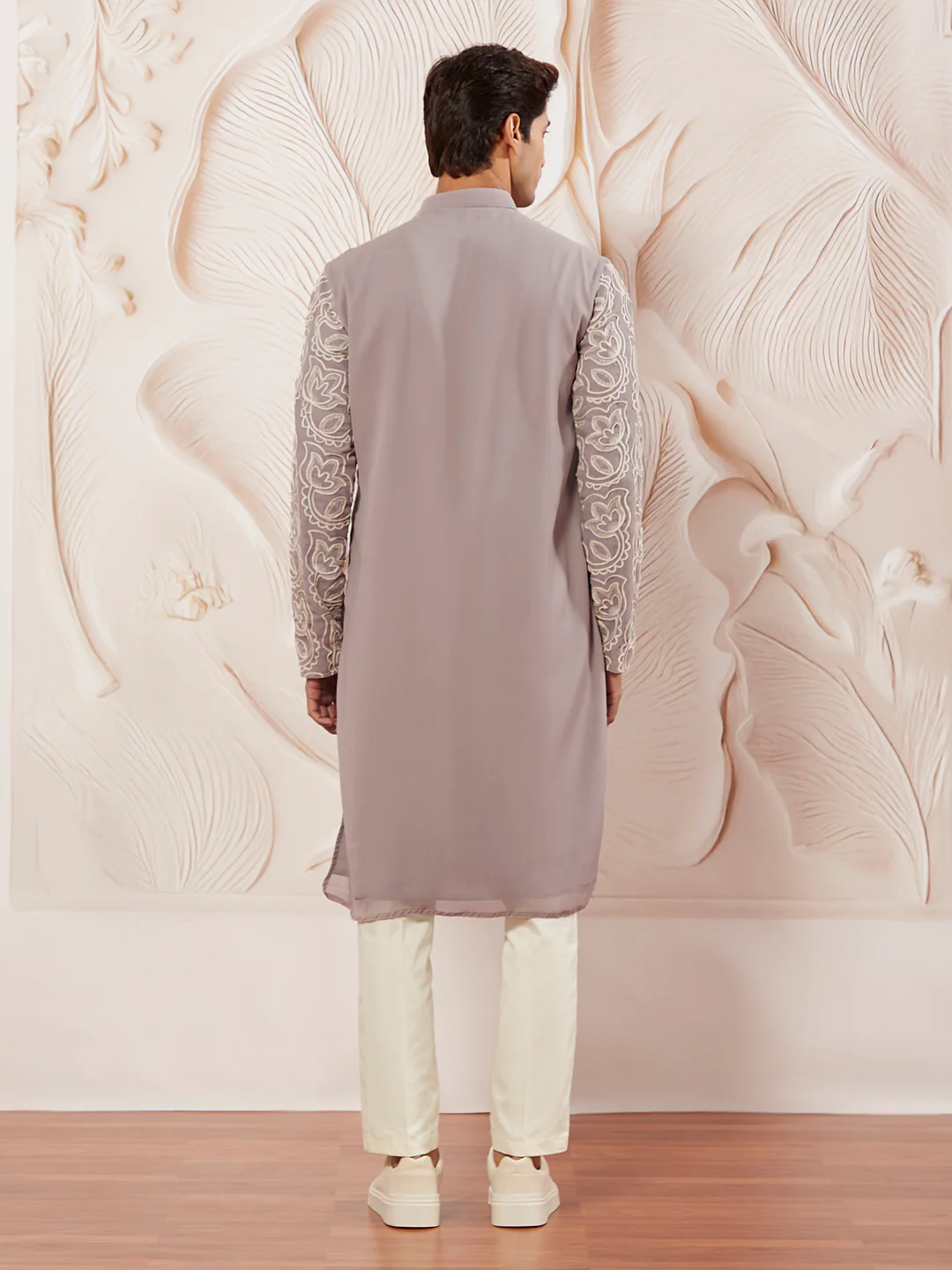 Men's Levender Georgette Kurta And Pyjama Set - Image 4
