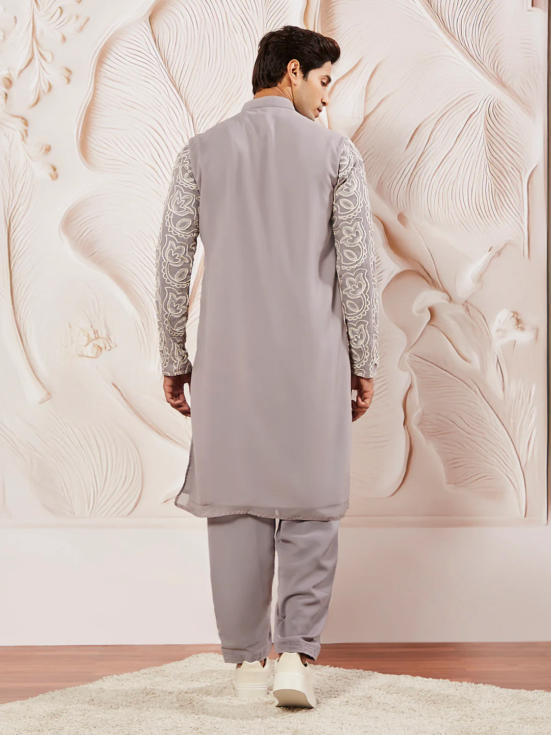 Men's Levender Georgette Kurta Patiala And Dupatta Set. - Image 6