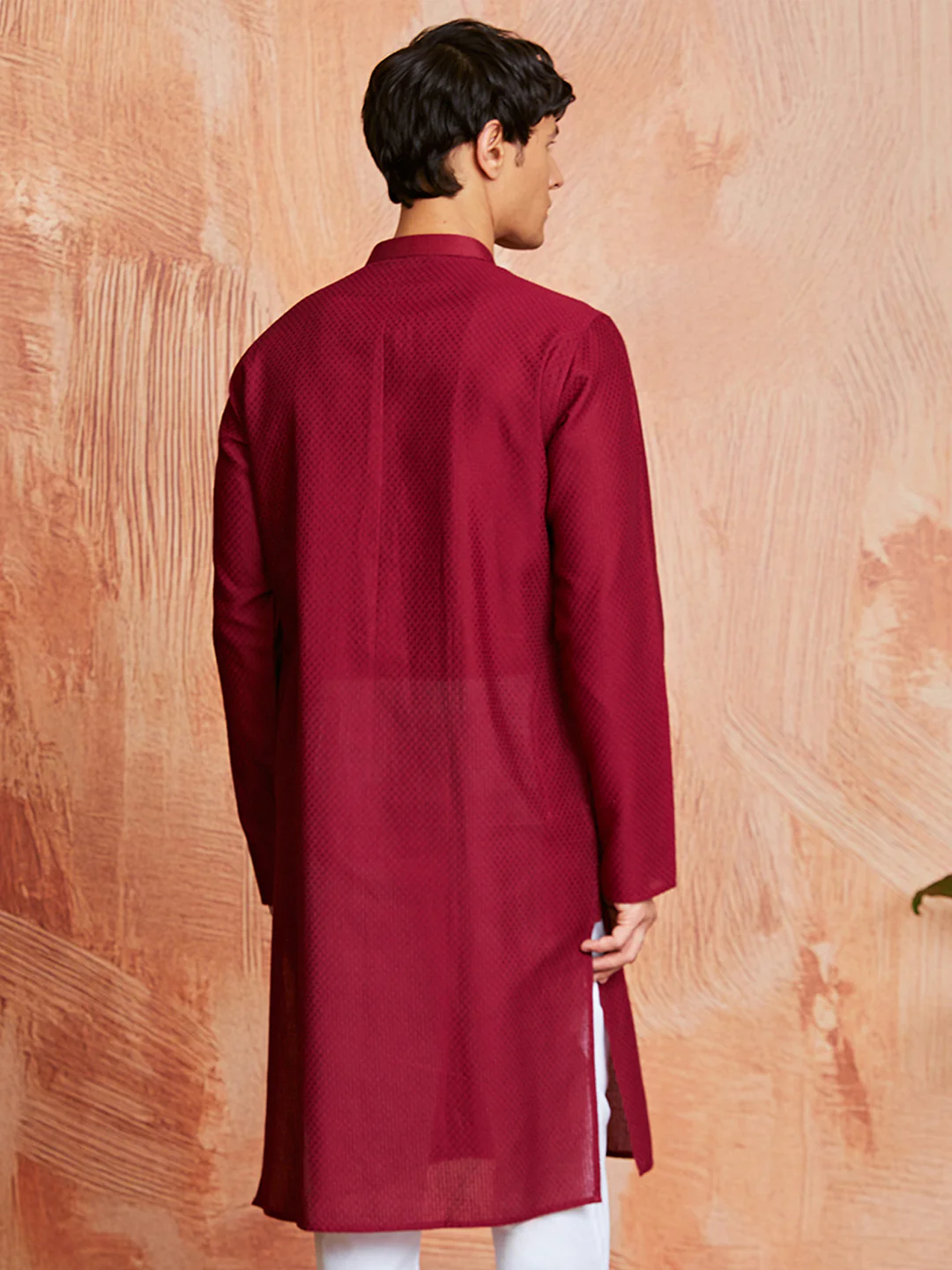 Men's Maroon Cotton Kurta - Image 3