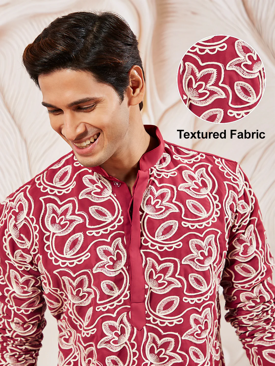 Men's Maroon Georgette Kurta - Image 2