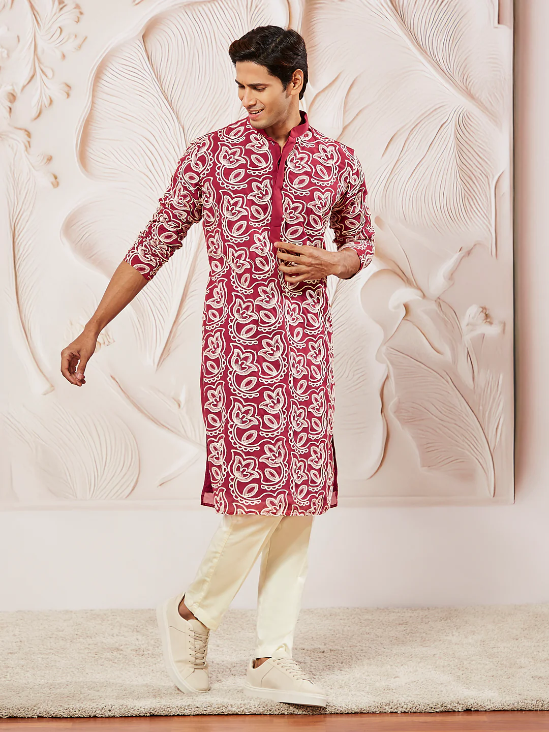 Men's Maroon Georgette Kurta - Image 5