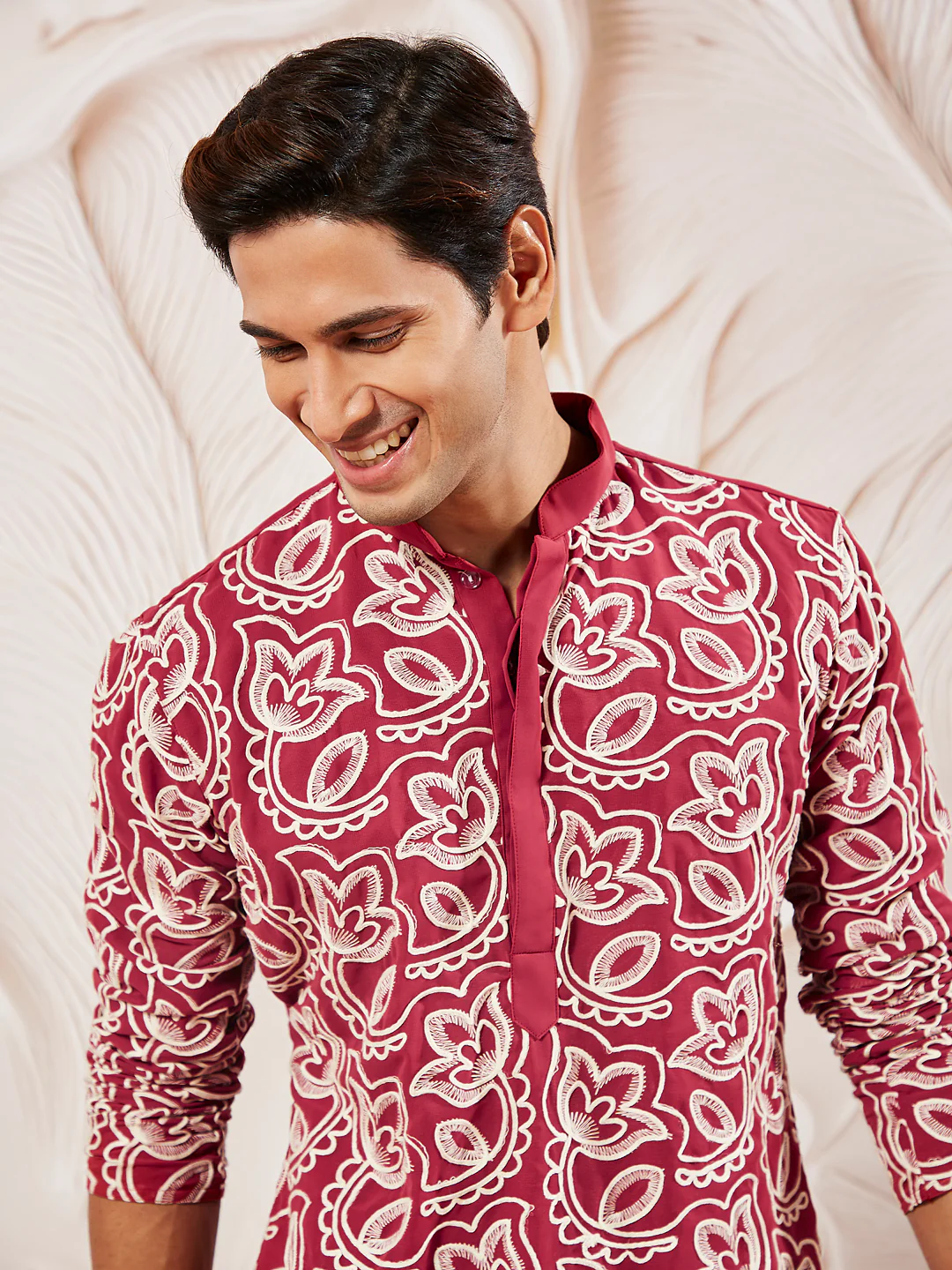 Men's Maroon Georgette Kurta And Pyjama Set - Image 3
