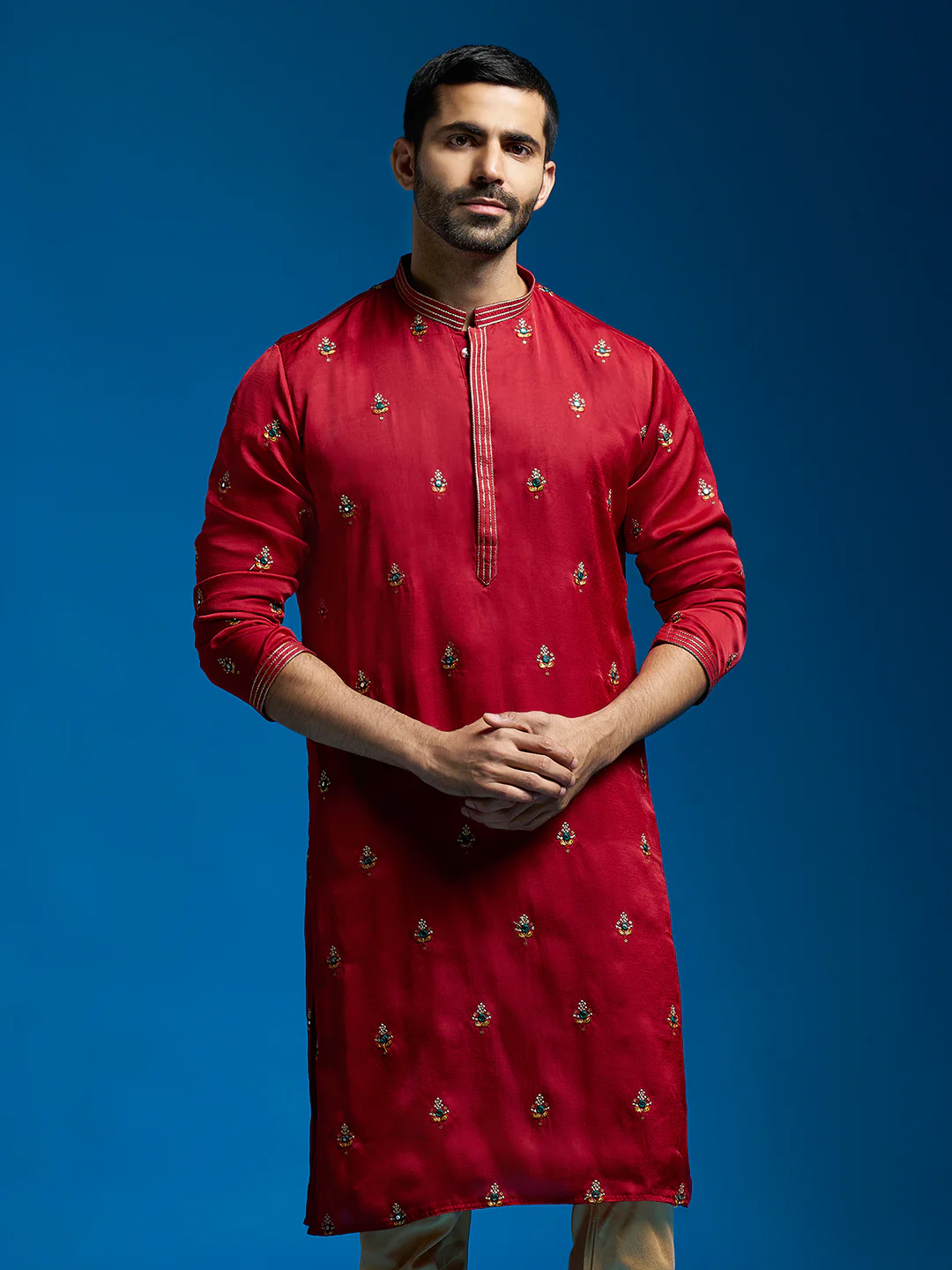Men's Maroon Silk Blend Kurta - Image 5