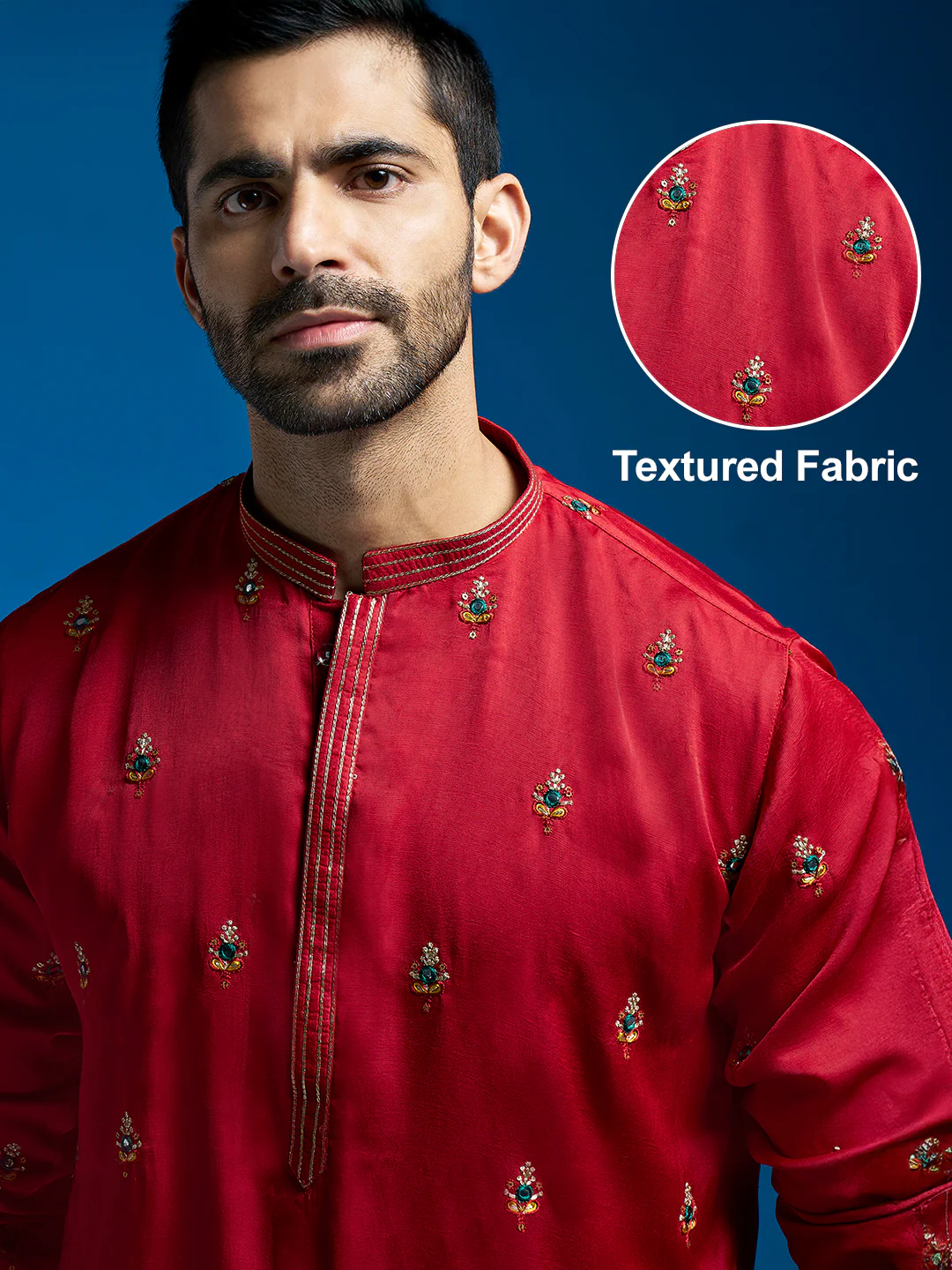 Men's Maroon Silk Blend Kurta And Pyjama Set - Image 2